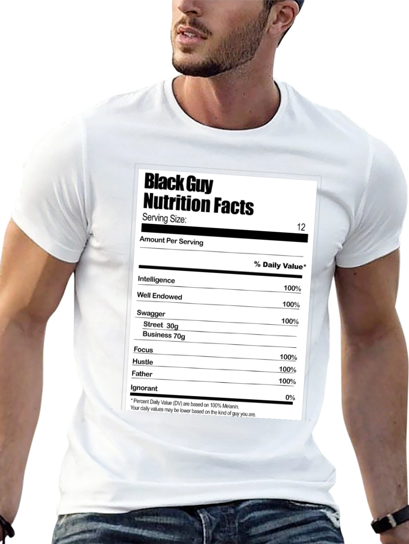 Black Black Guy Nutrition Facts Graphic T-Shirt view 13