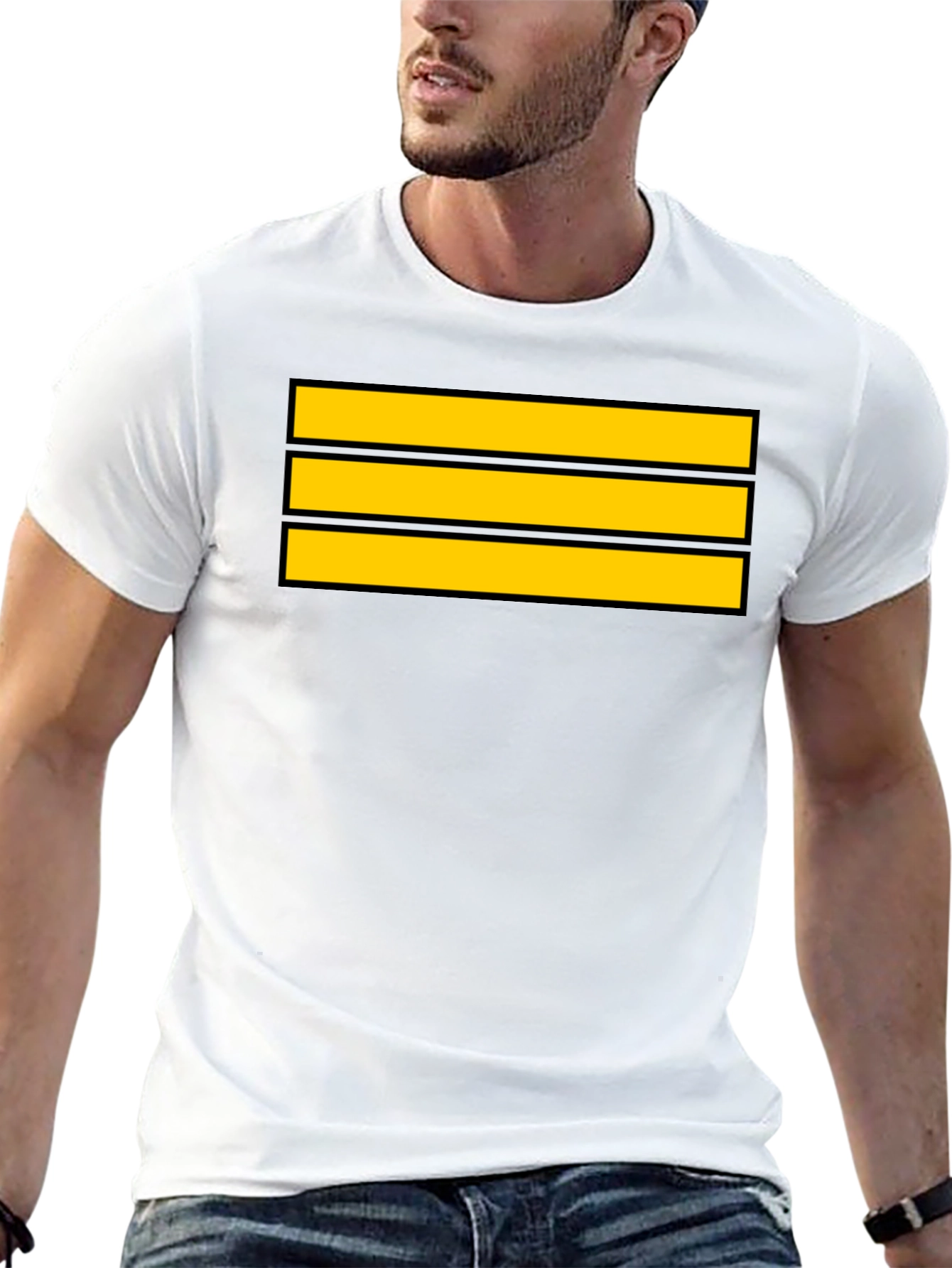 Black Captain Stripes Black Tee - Bold Yellow Lines view 13