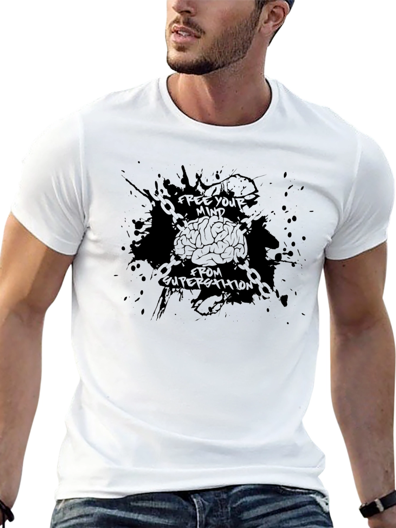 Black Free Your Mind Tee - Black Graphic Print T-Shirt view 13