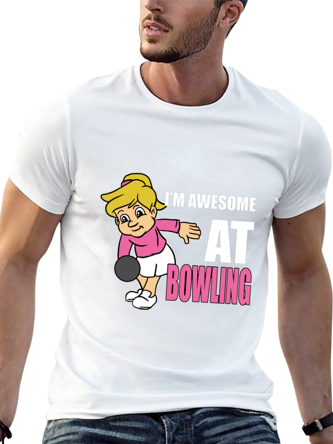 Black Awesome Bowler T-Shirt - Cartoon Girl Bowling Design view 13