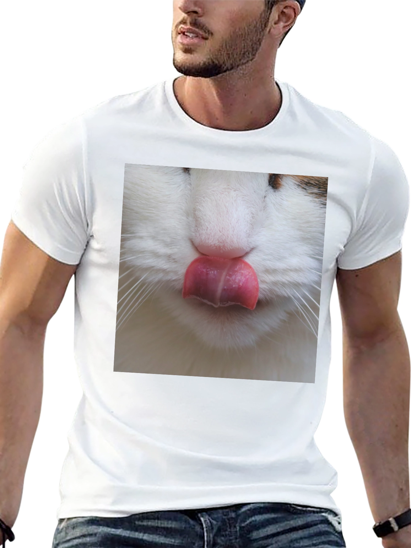 Black Funny Cat Tongue T-Shirt - Black Graphic Tee view 13