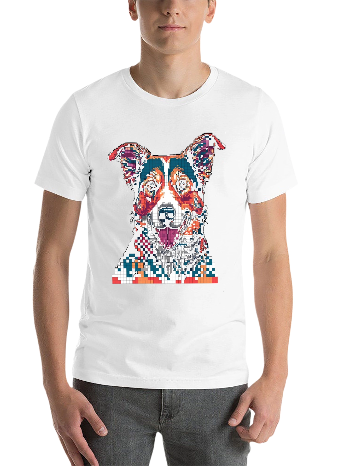 Black Pixelated Dog Graphic Print Black T-Shirt view 14
