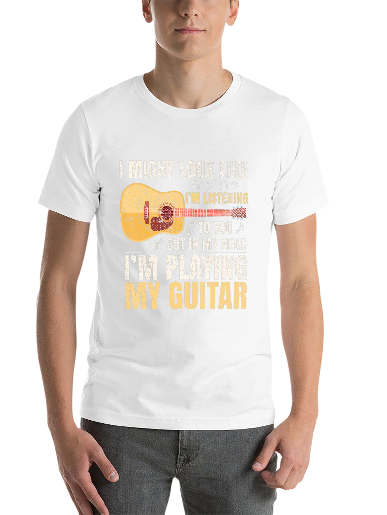 Black Guitar Player T-Shirt: Listening With My Head view 14