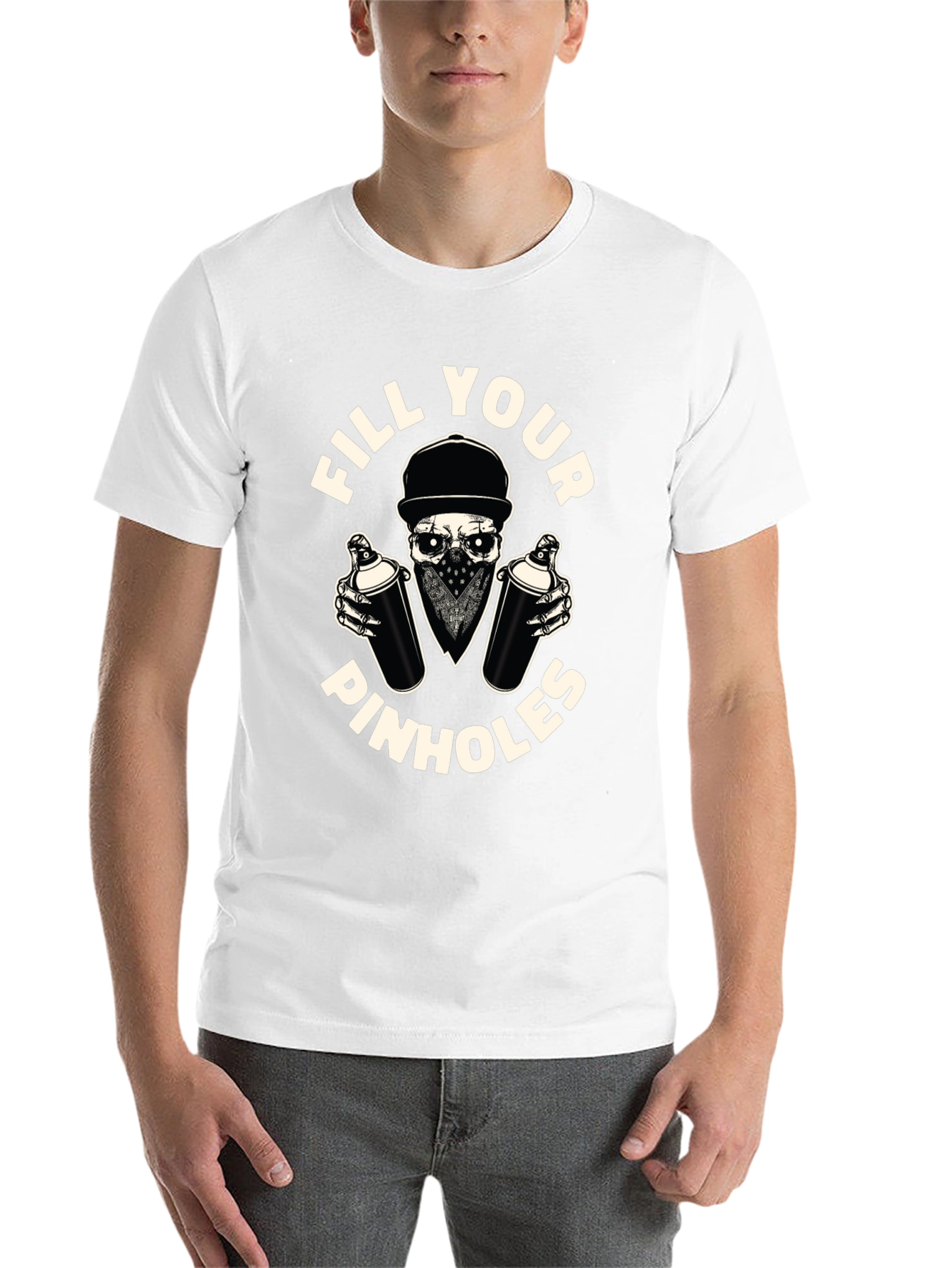 Black Fill Your Pinhole Graffiti Skull T-Shirt view 14