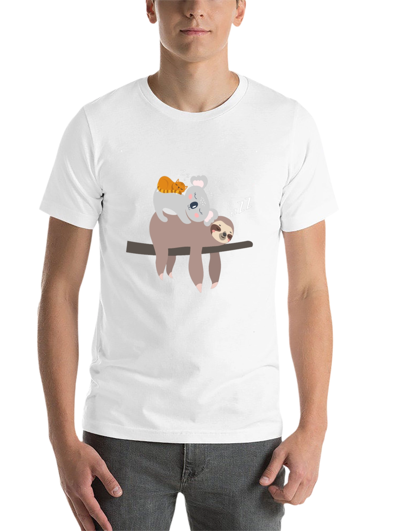 Black Cute Sloth, Koala, Cat Sleeping T-Shirt view 14