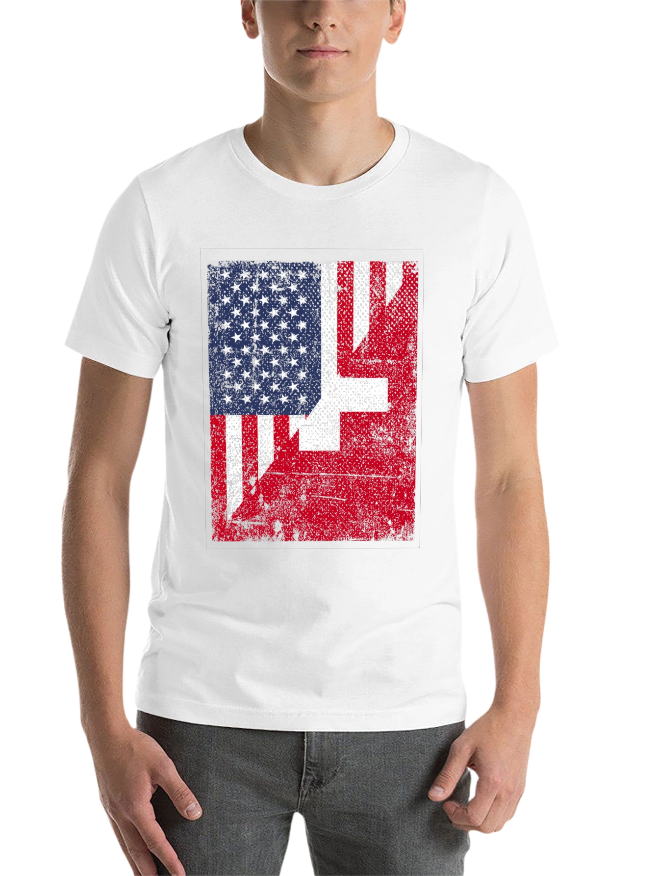 Black US & Swiss Flag Graphic T-Shirt view 14