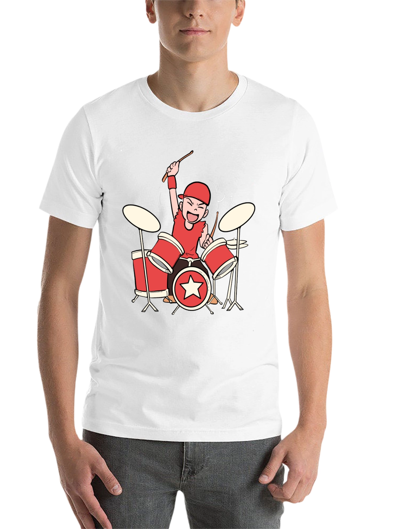 Black Cartoon Drummer Graphic Tee - Black view 14