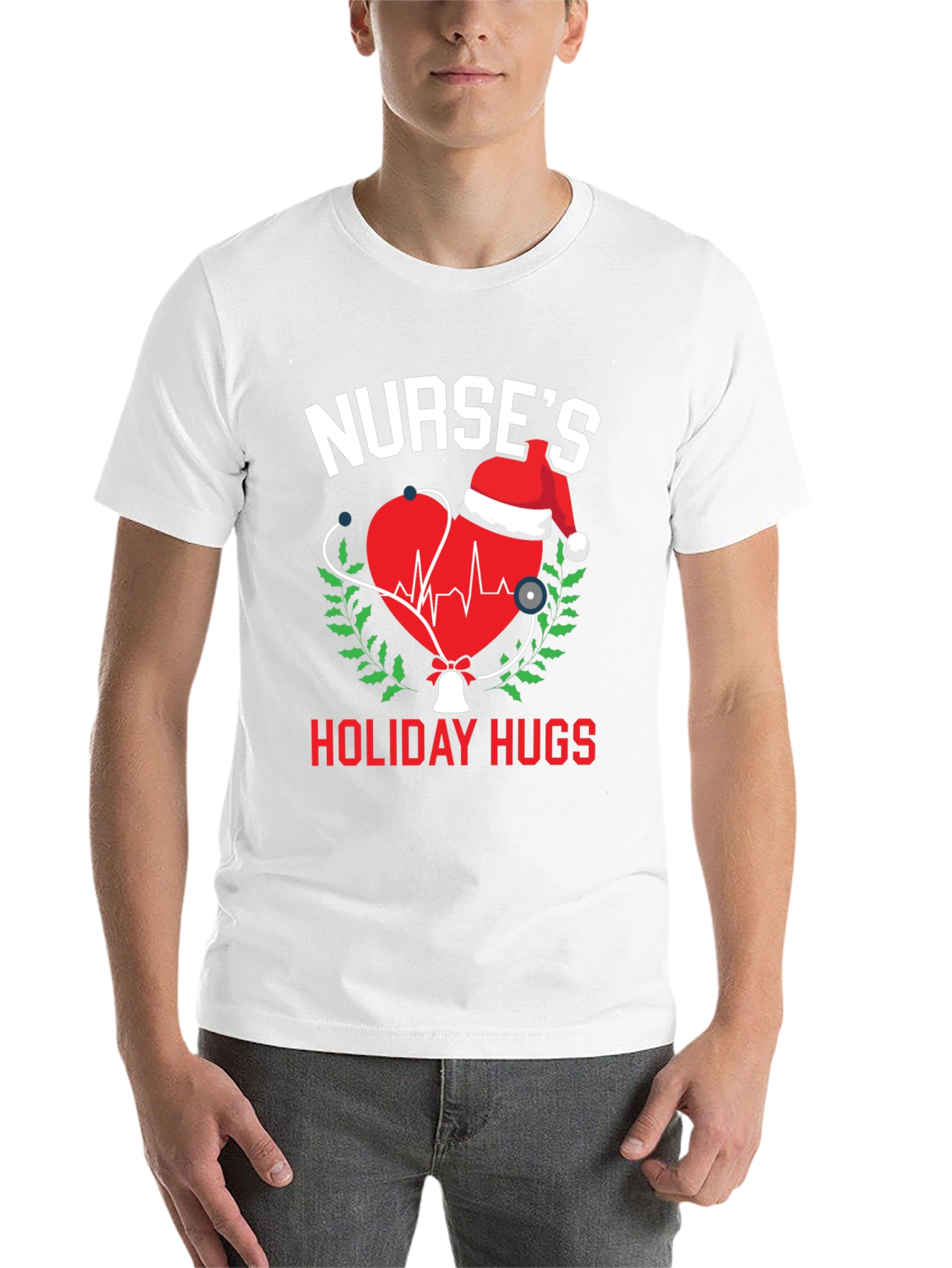 Black Nurse's Holiday Hugs Christmas T-Shirt view 14