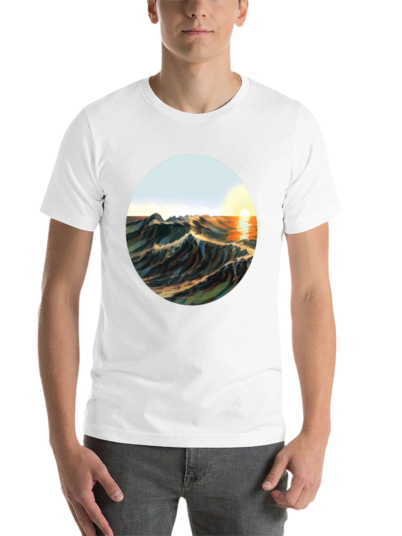 Black Sunrise Waves Graphic Tee - Black Cotton Blend view 14