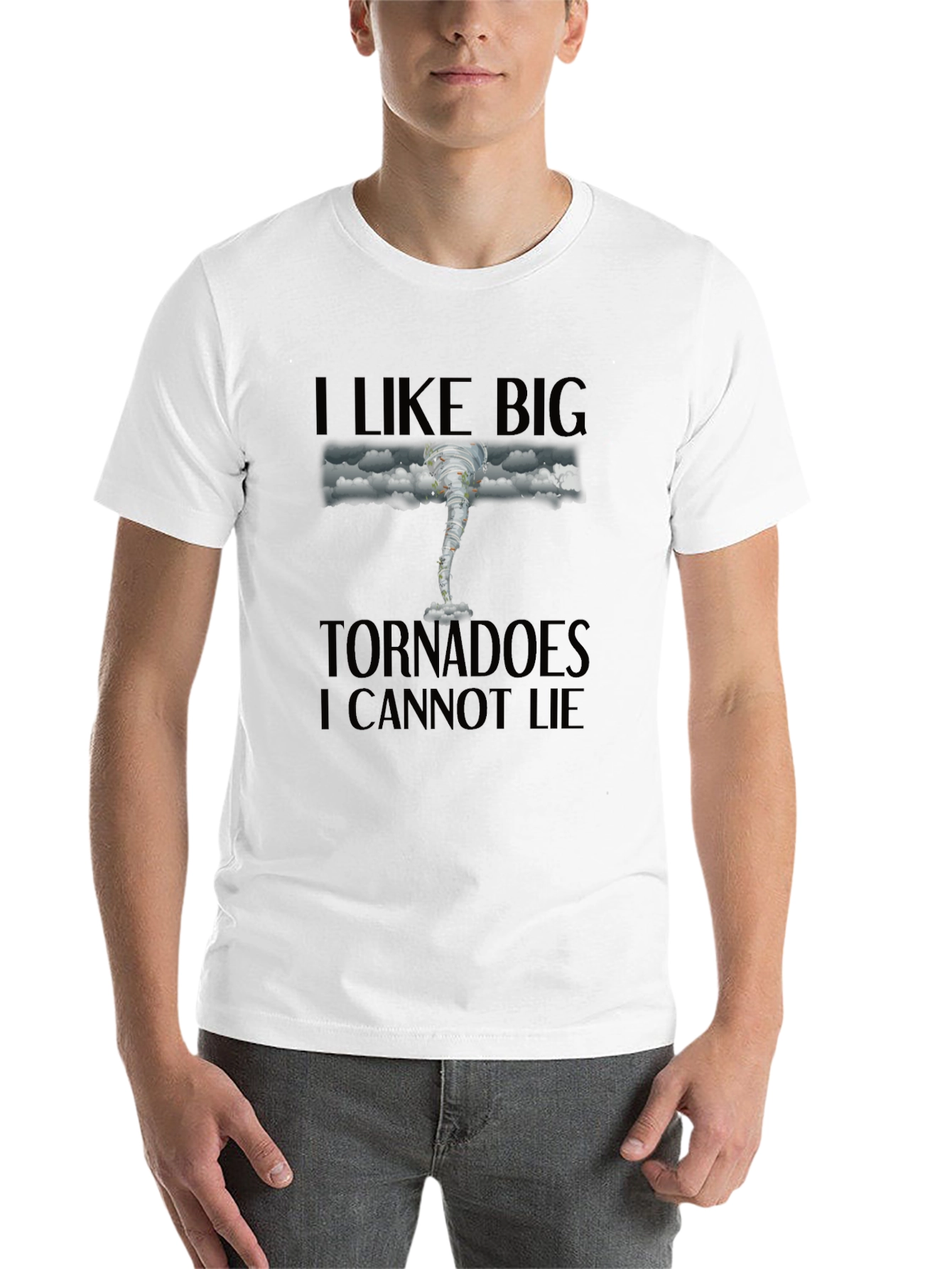 Black I Like Big Tornadoes Men's Black Graphic T-Shirt view 14