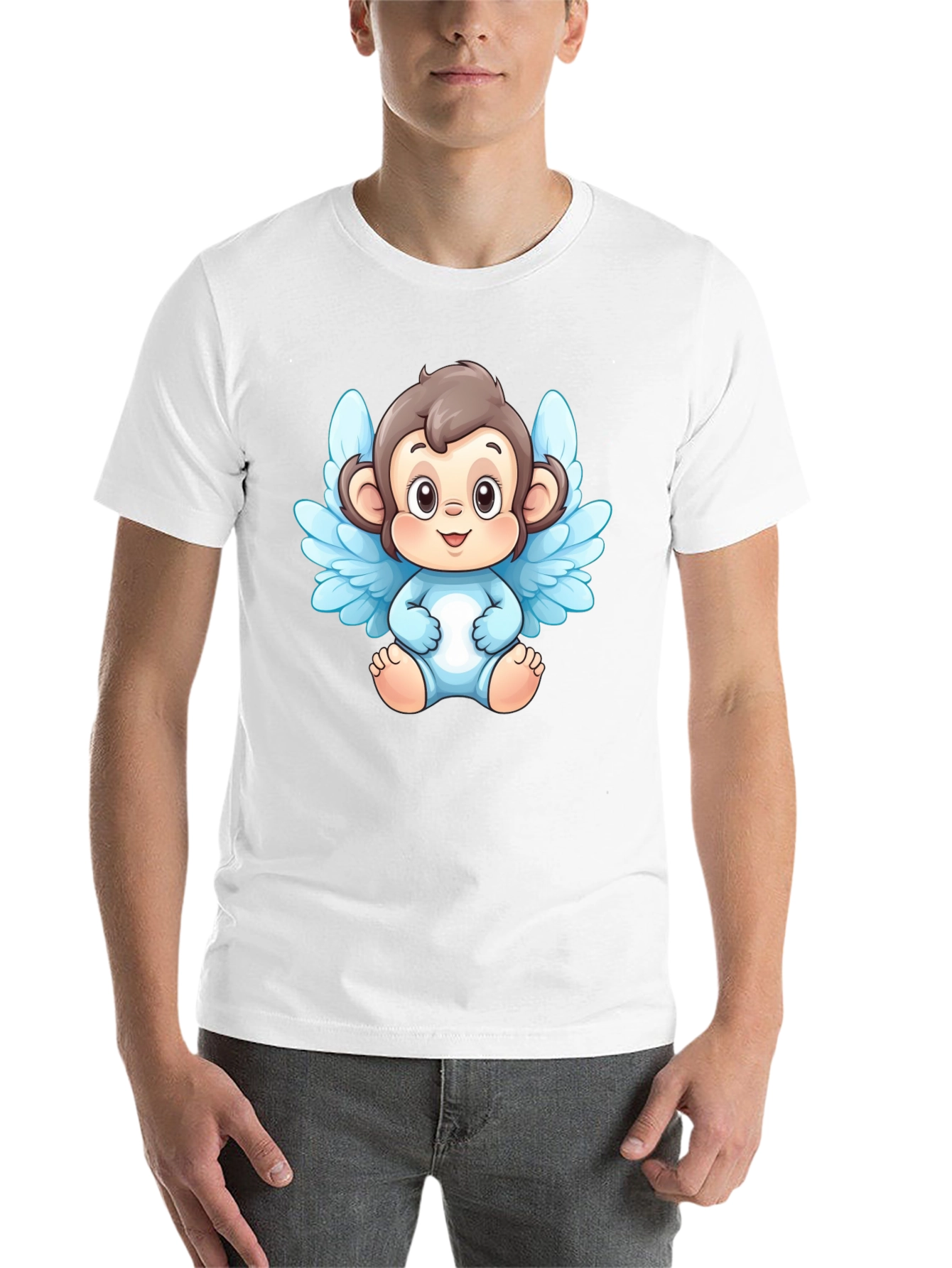 Angel Monkey Graphic T-Shirt - Black Cotton Tee - 14