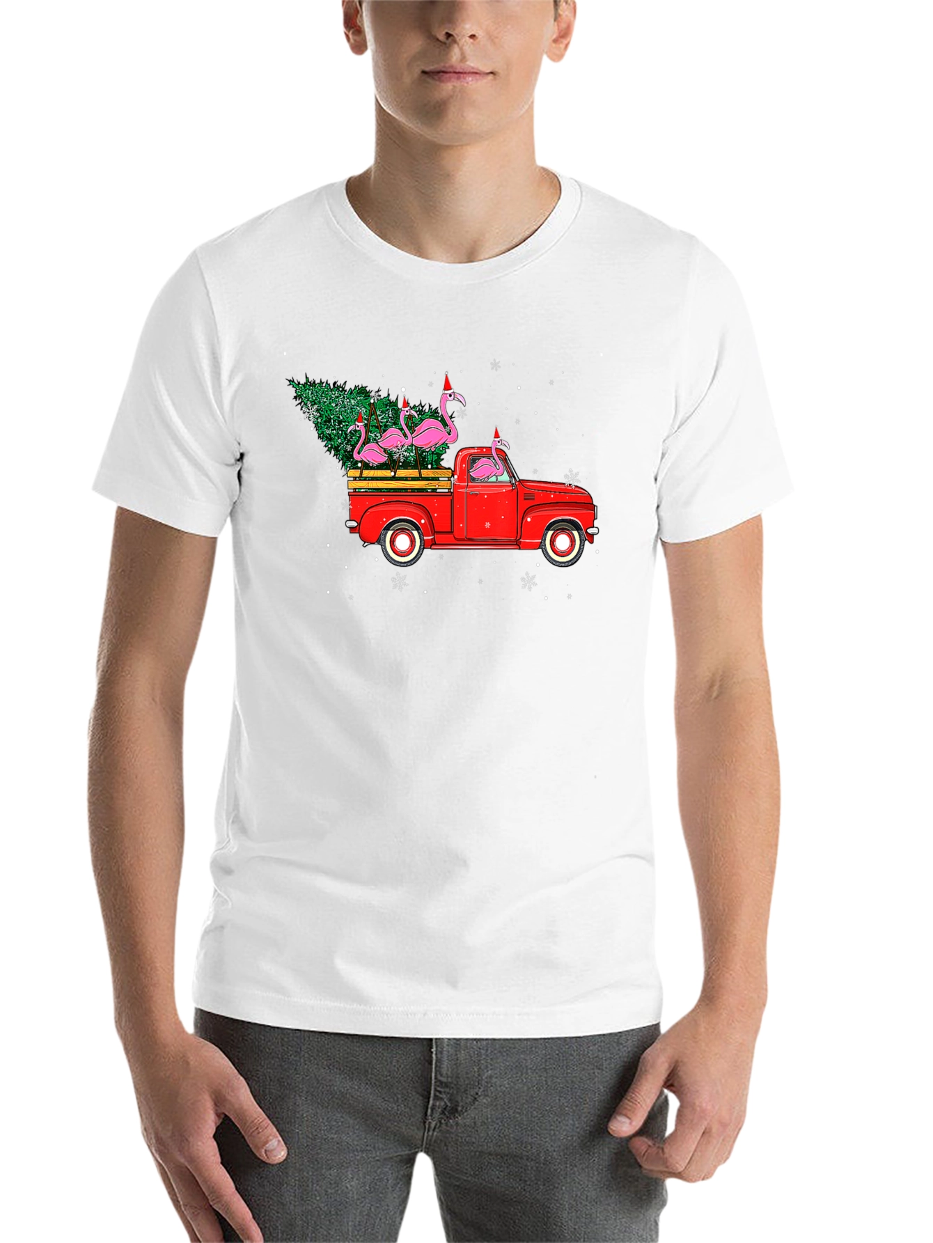 Black Flamingo Christmas Truck T-Shirt view 14