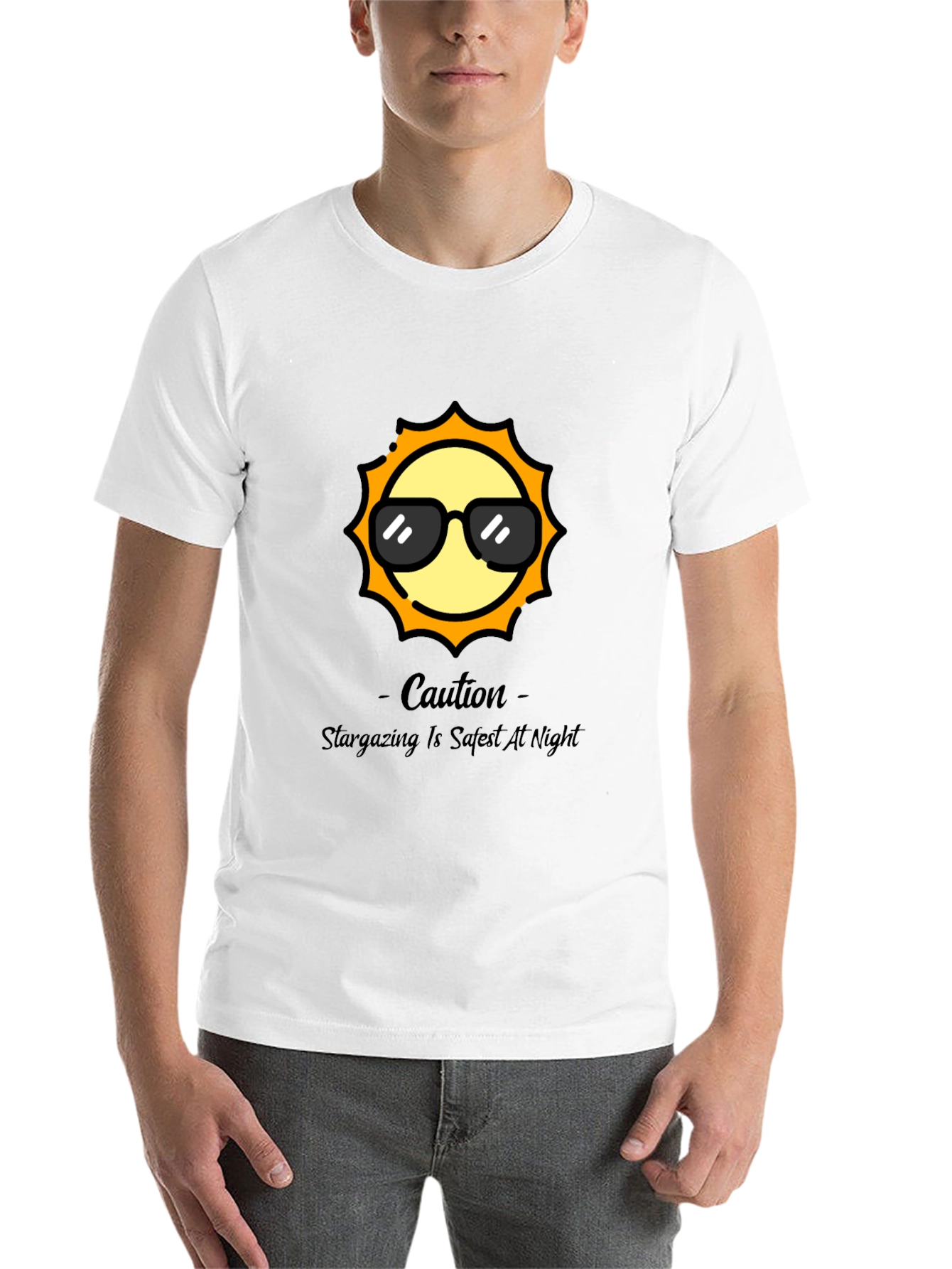 Black Cool Sun Graphic Tee - Stargazing Caution T-Shirt view 14