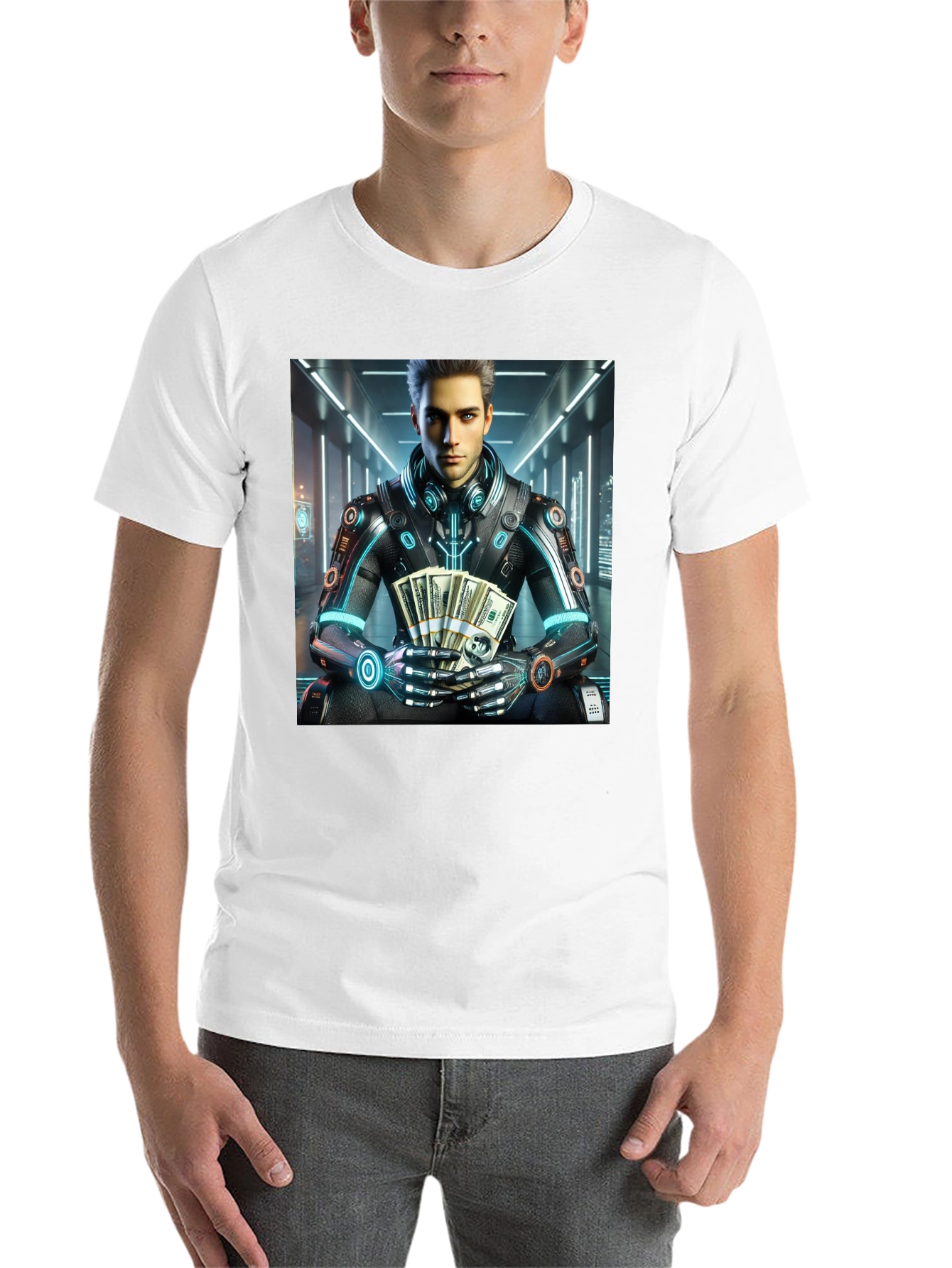 Black Cyberpunk Rich Guy T-Shirt - Futuristic Style view 14