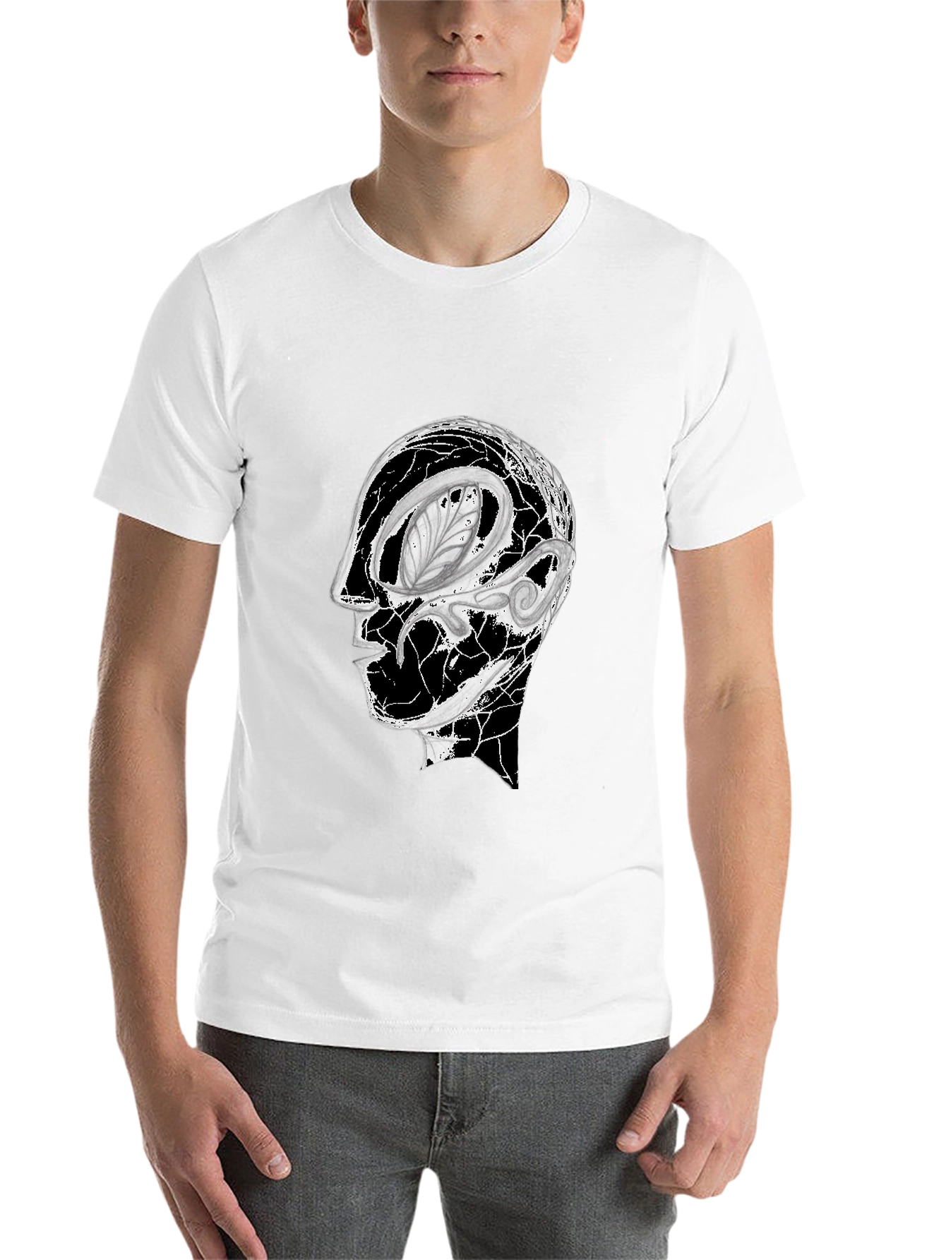 Black Abstract Head Graphic Black Tee view 14