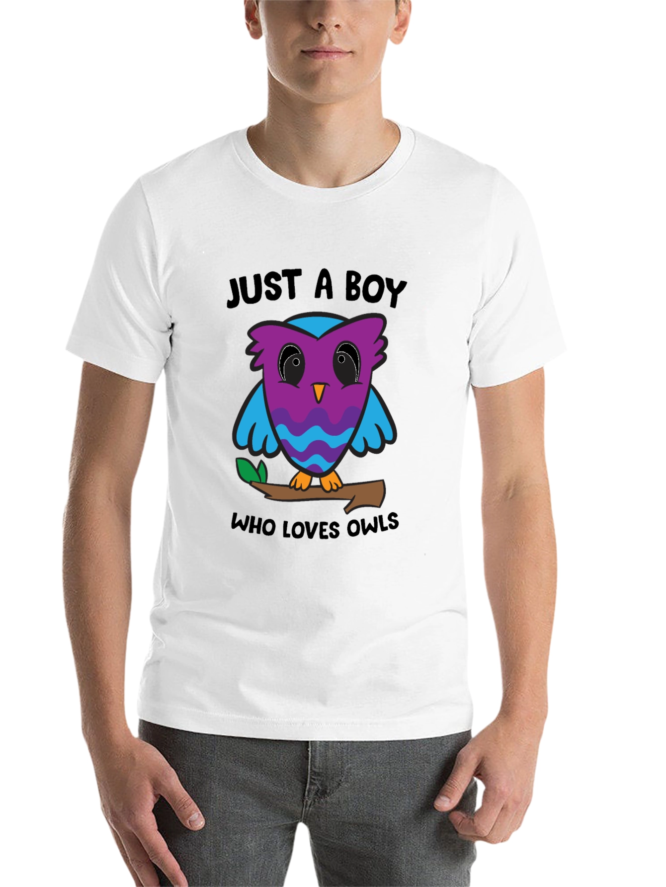Black Just A Boy Who Loves Owls Graphic T-Shirt view 14