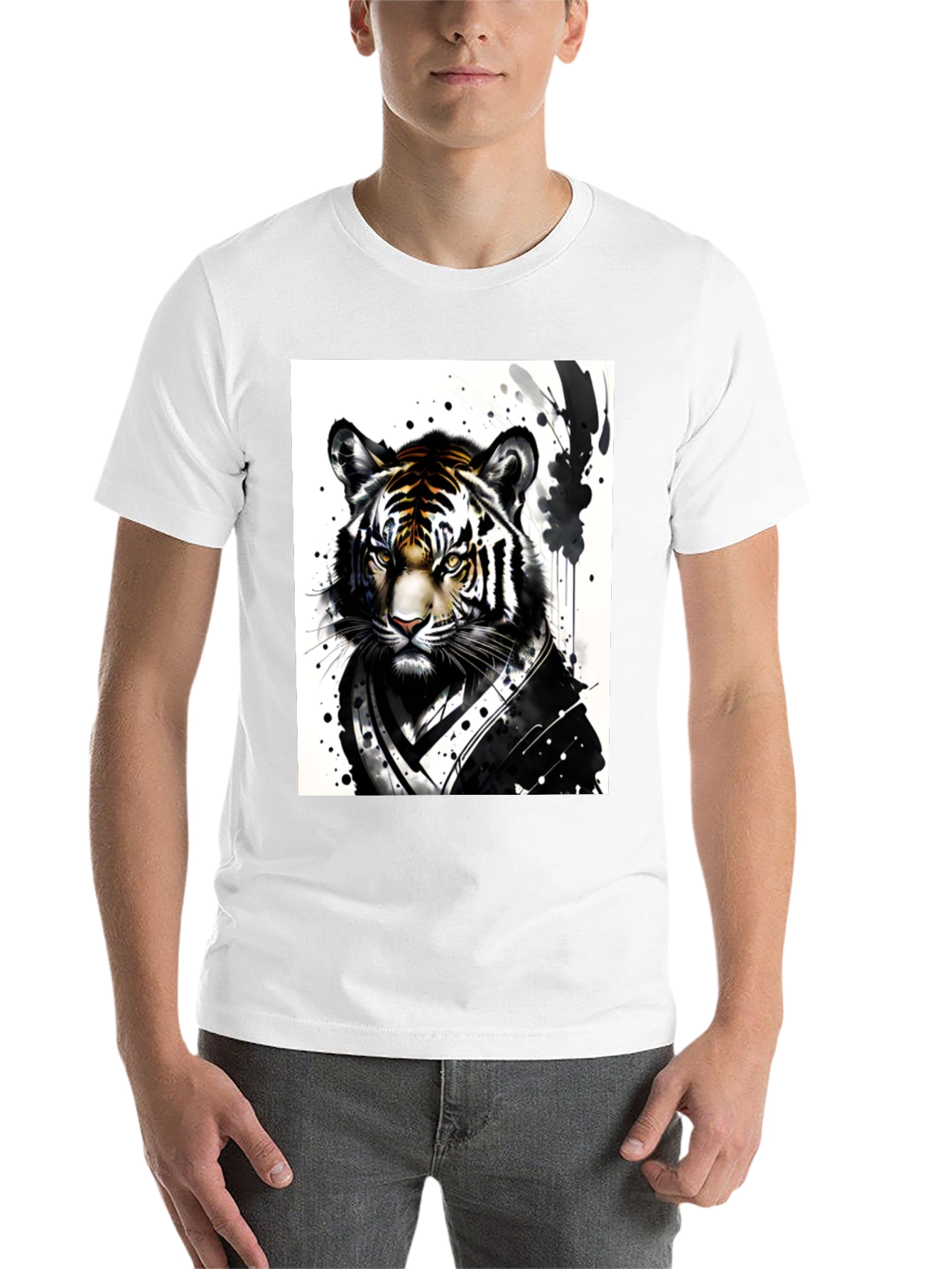 Black Tiger Warrior Graphic Tee - Black Cotton Blend view 14