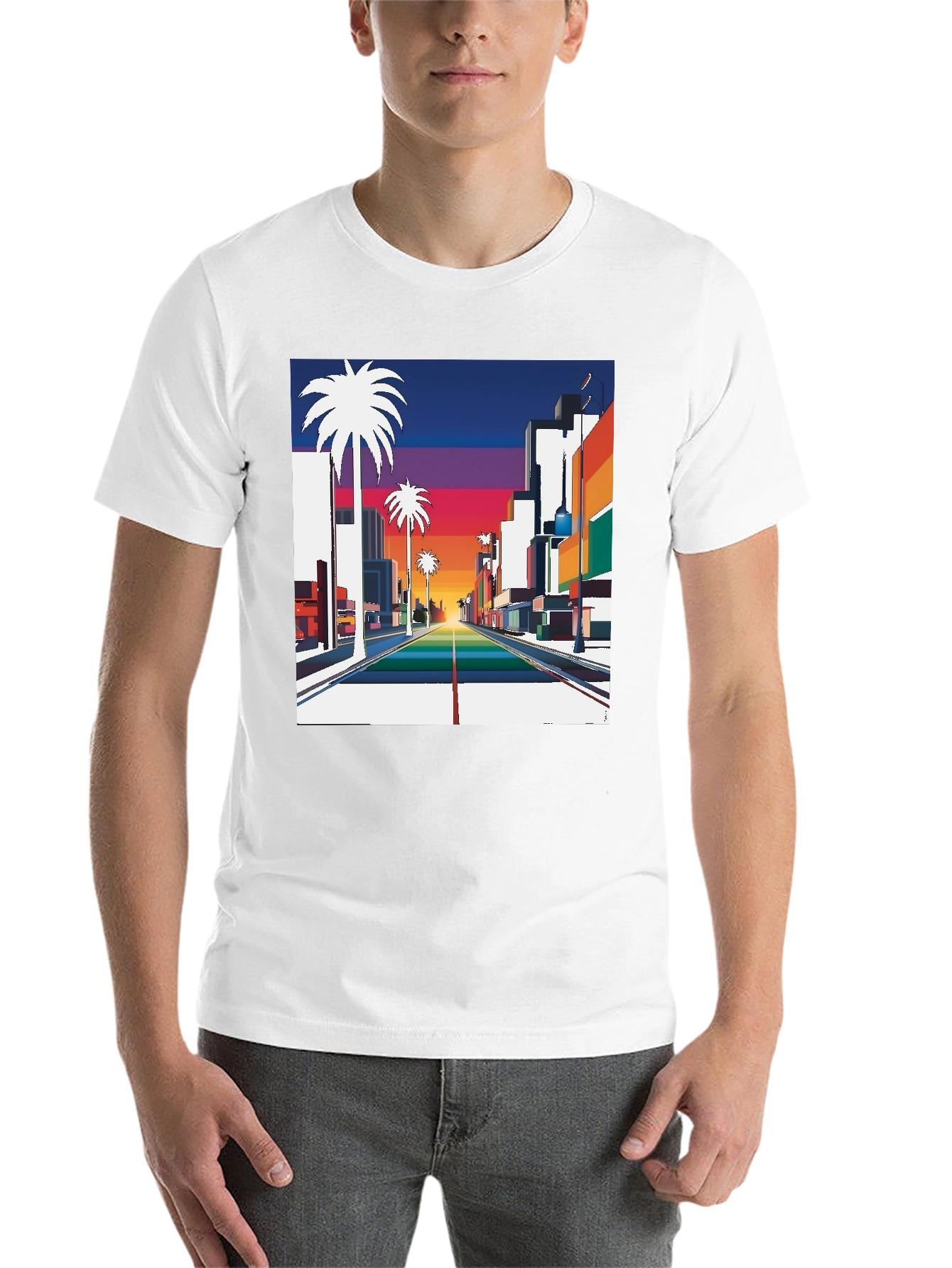 Black Retro Palm Tree Sunset T-Shirt view 14