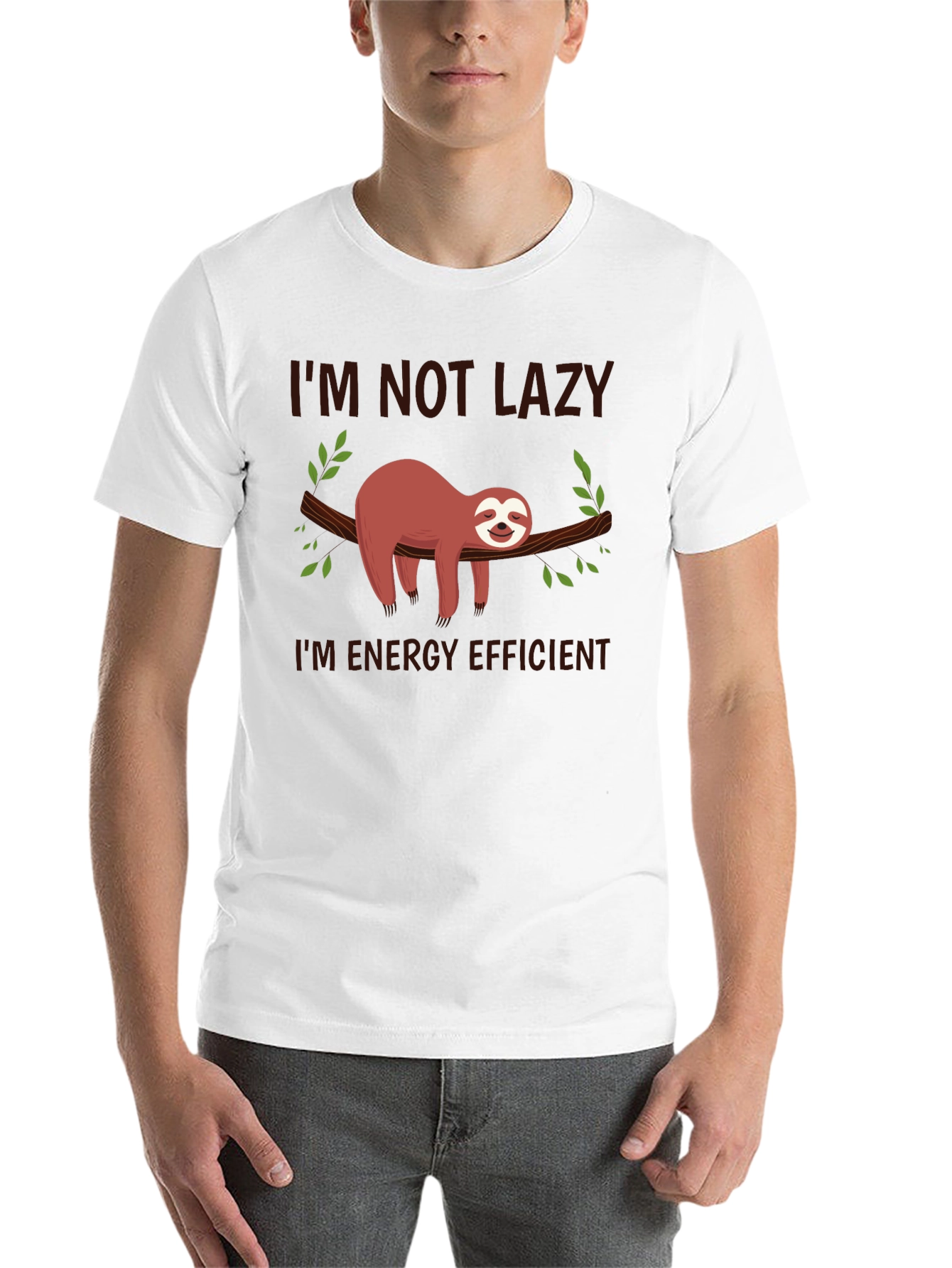 Black Funny Sloth T-Shirt - I'm Not Lazy, Energy Efficient view 14