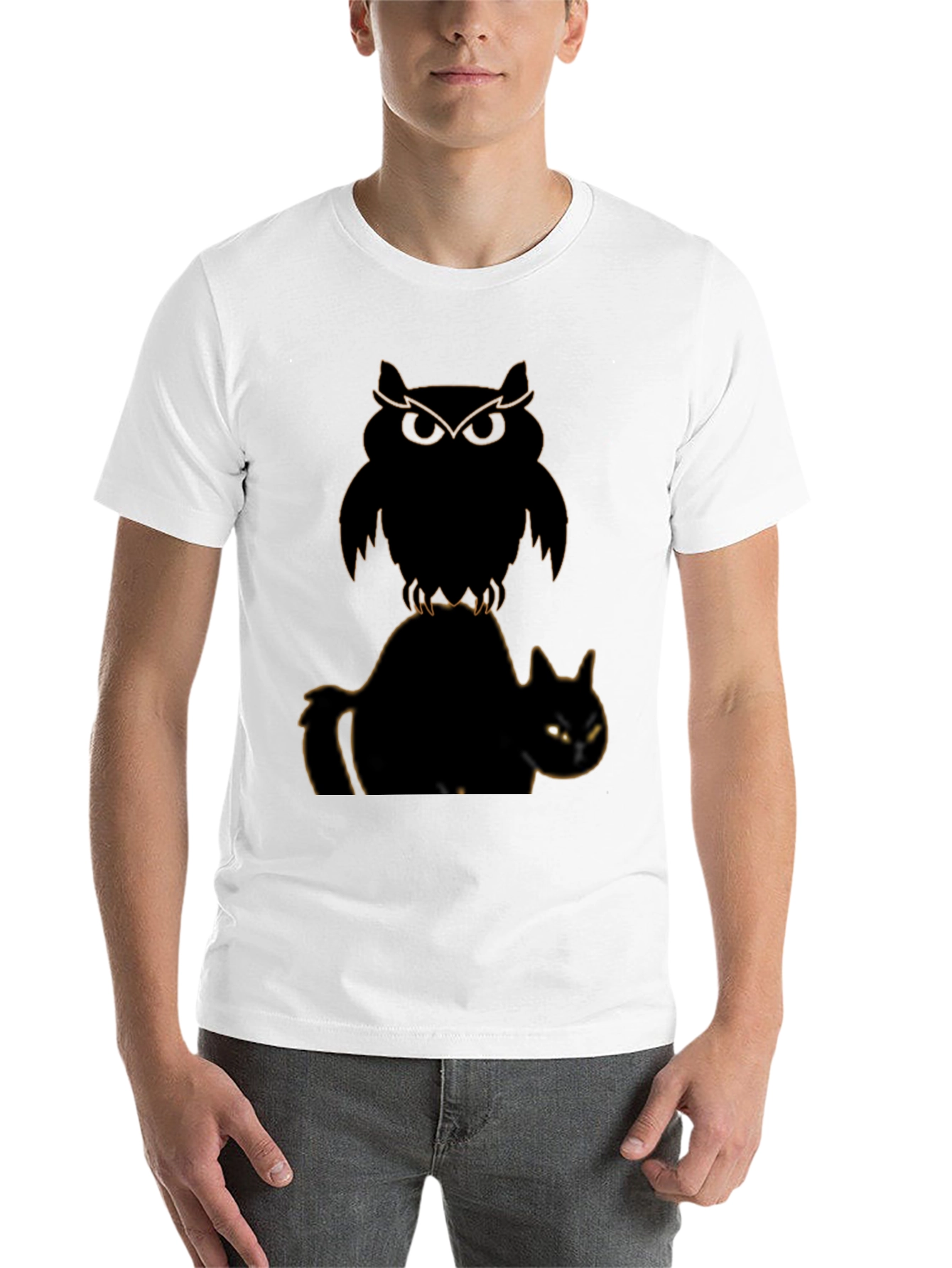 Black Owl and Cat Graphic T-Shirt view 14