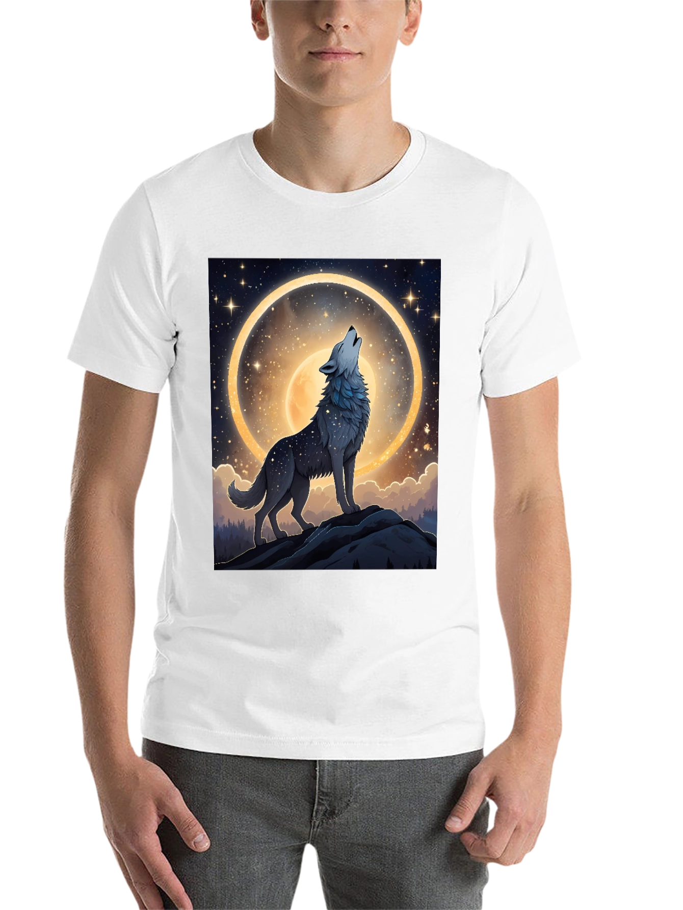 Wolf Howling at Moon T-Shirt - 14