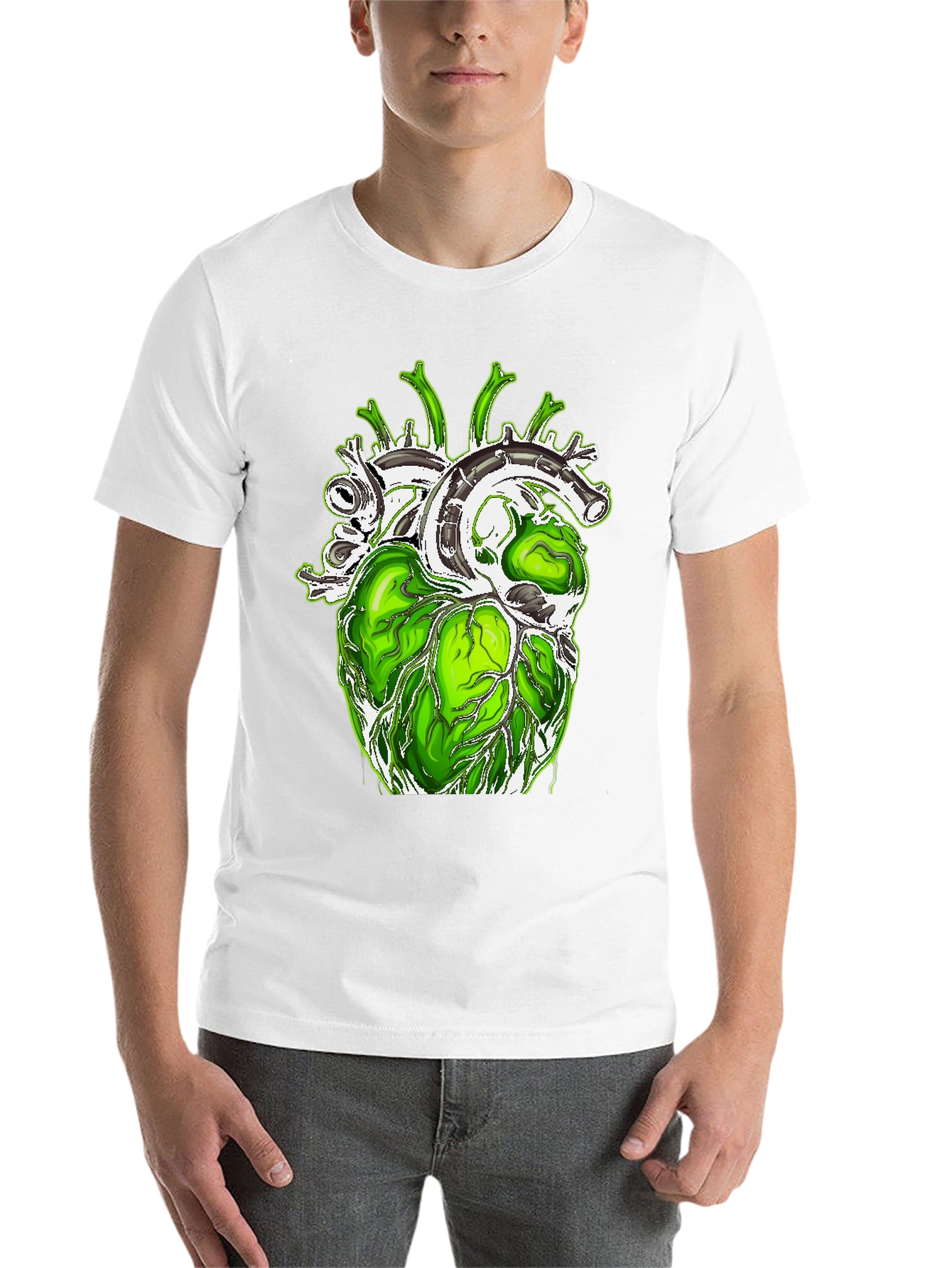 Black Green Anatomical Heart Graphic Tee - Unique Design! view 14