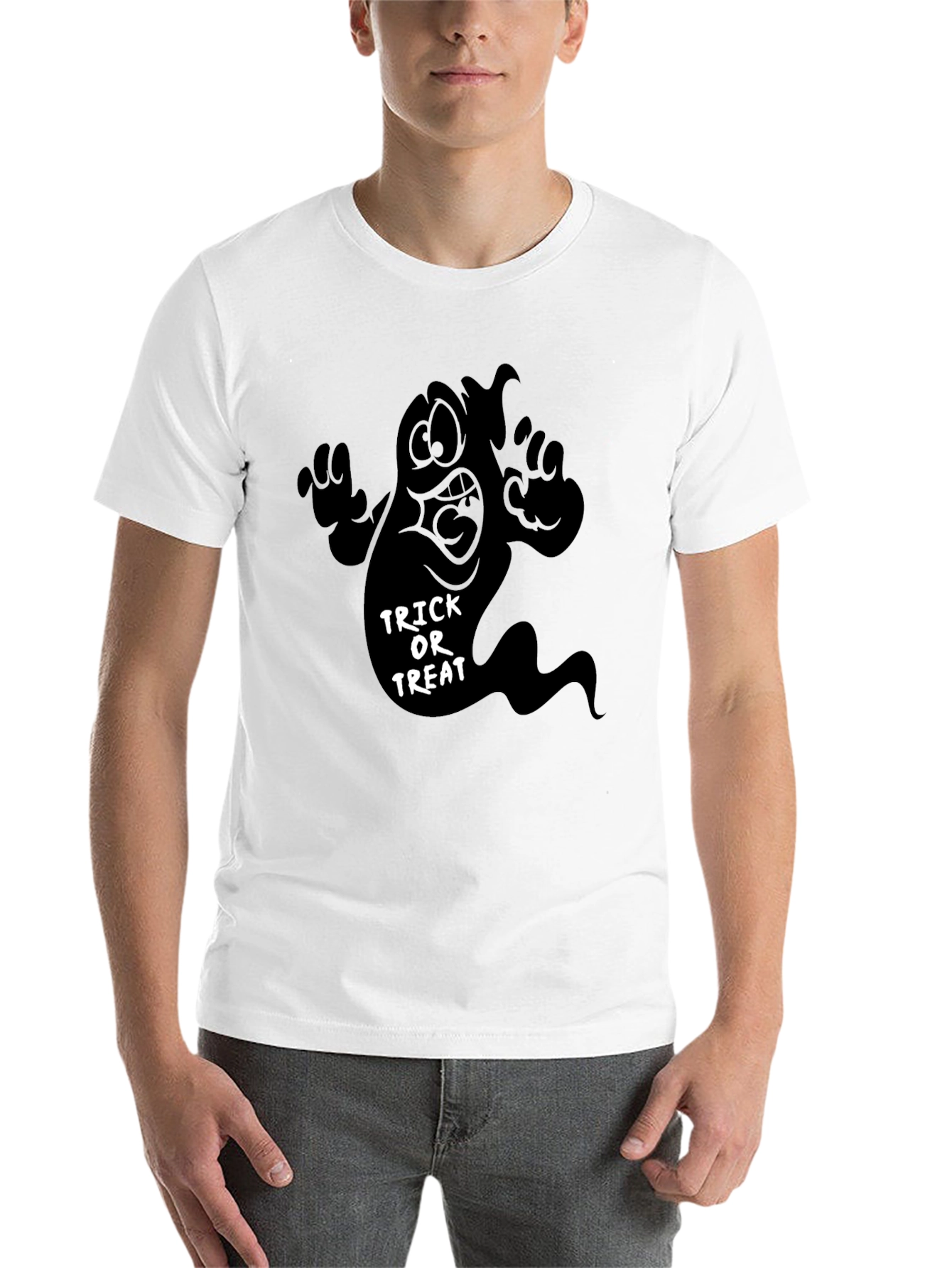 Black Halloween Ghost Trick or Treat Black T-Shirt view 14