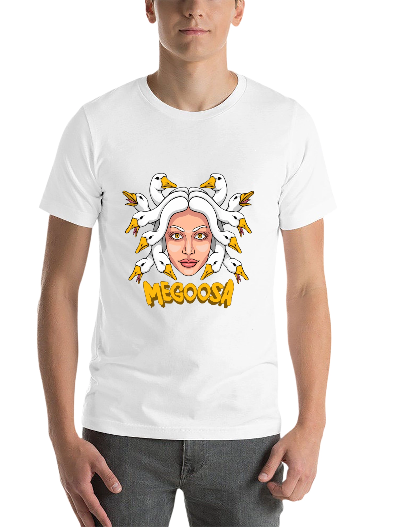 Black MEGOOSA Goose Medusa Funny Graphic T-Shirt view 14