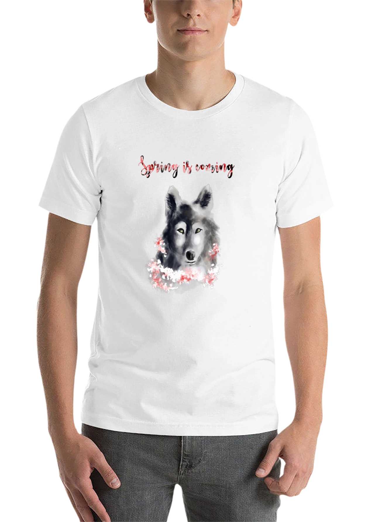 Black Spring is Coming Wolf Graphic T-Shirt view 14