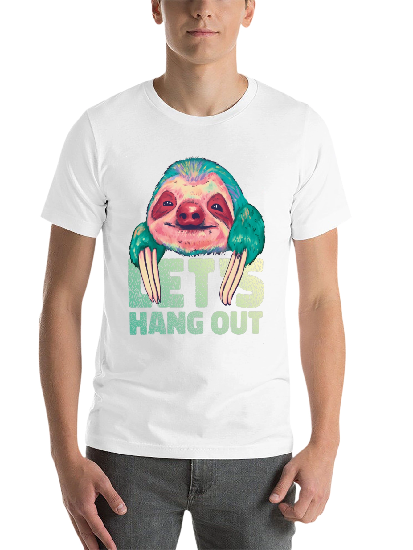 Black Let's Hang Out Sloth Graphic T-Shirt view 14