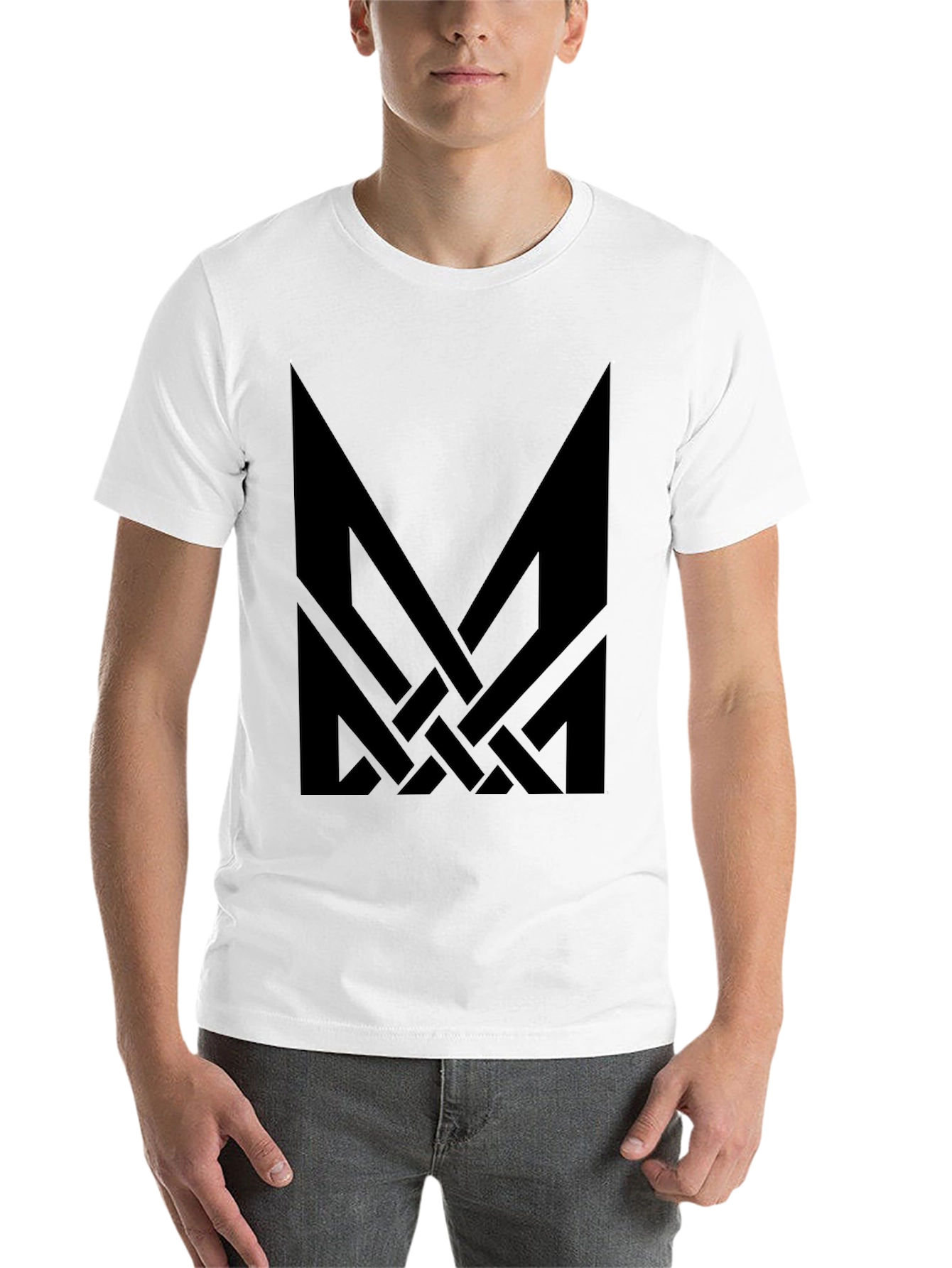 Black Black T-Shirt with Abstract Geometric Design view 14
