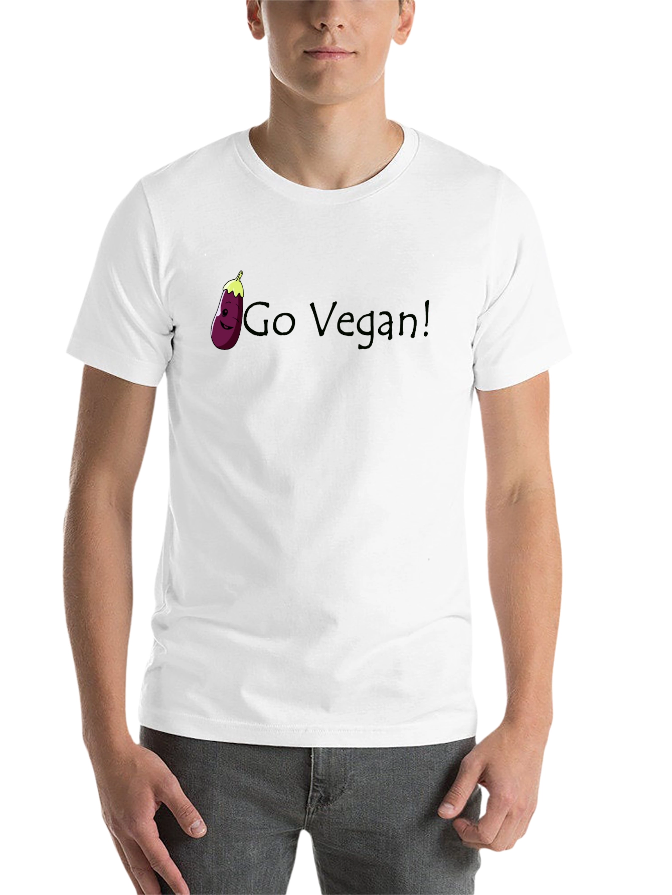 Go Vegan T-Shirt - Eggplant Graphic Tee - 14