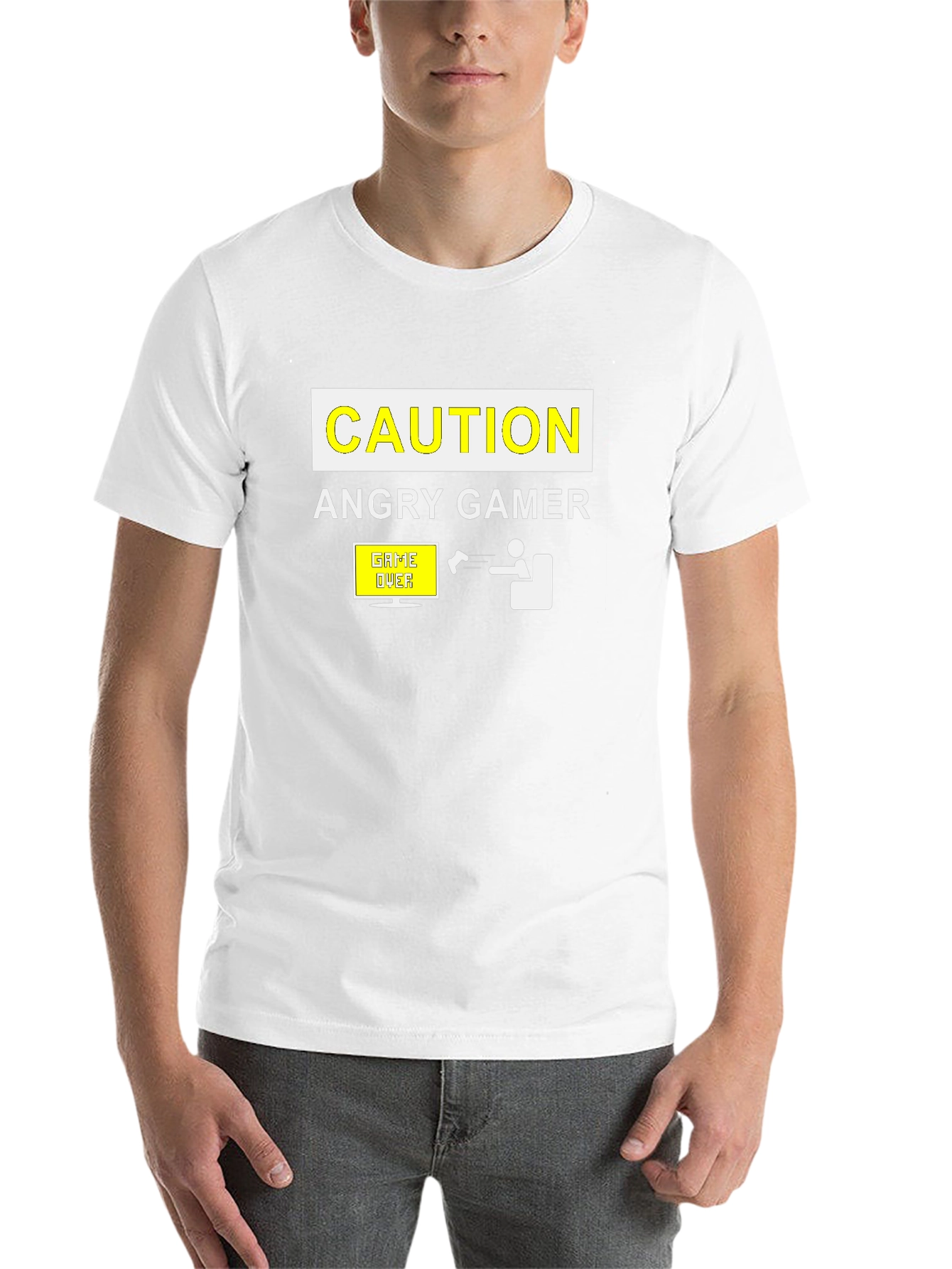 Black Angry Gamer Caution T-Shirt: Funny Video Game Tee view 14