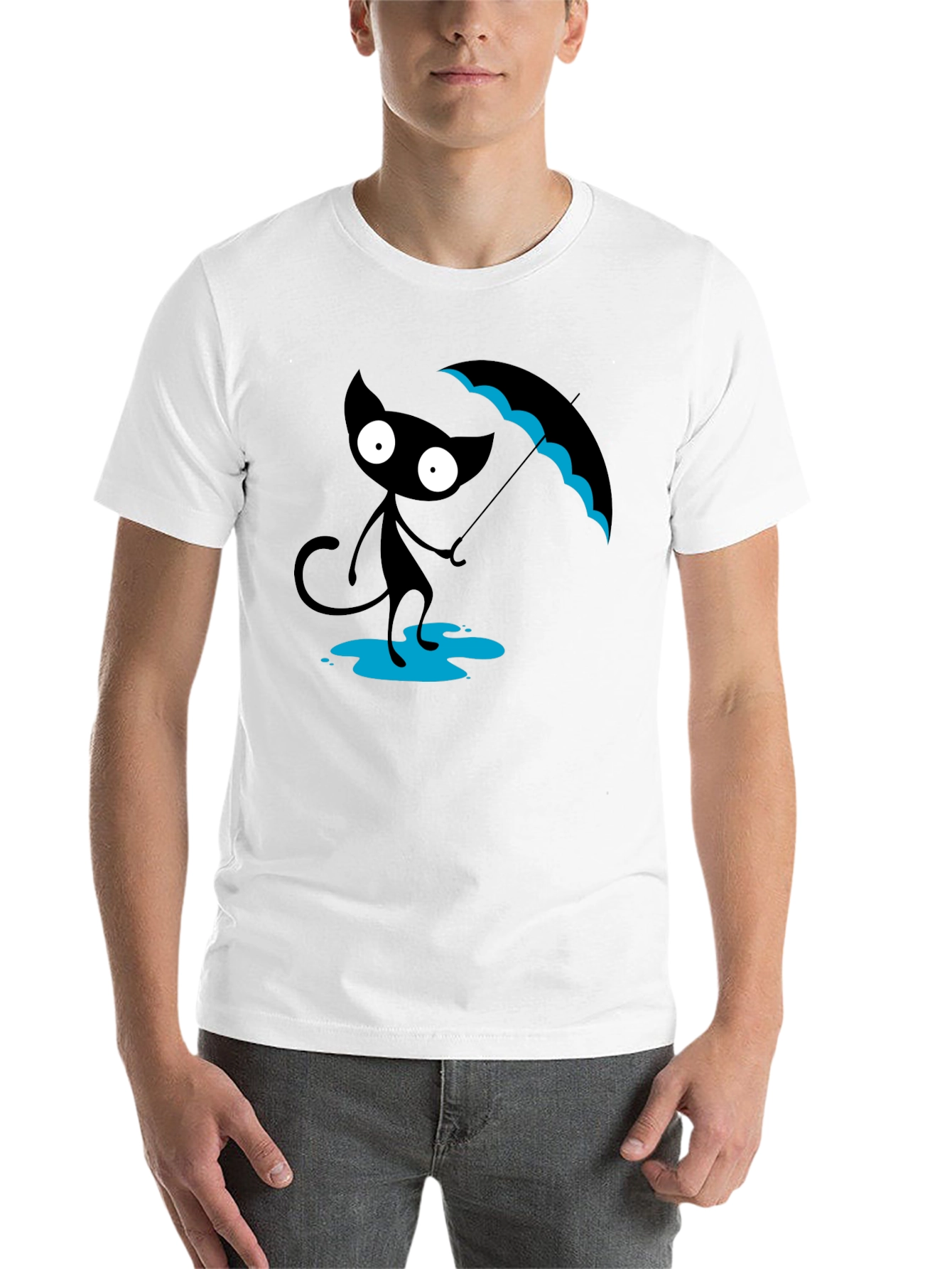 Black Black Cat with Umbrella T-Shirt view 14