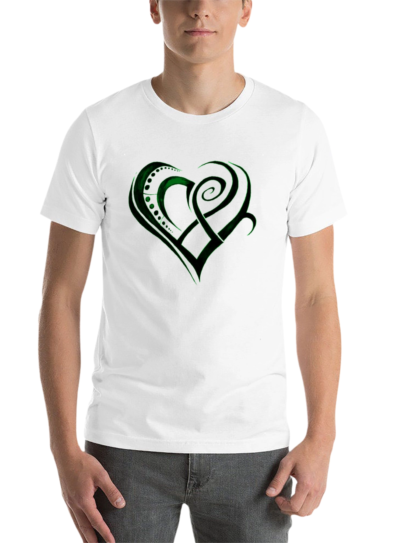 Green Celtic Heart Design Black T-Shirt - 14