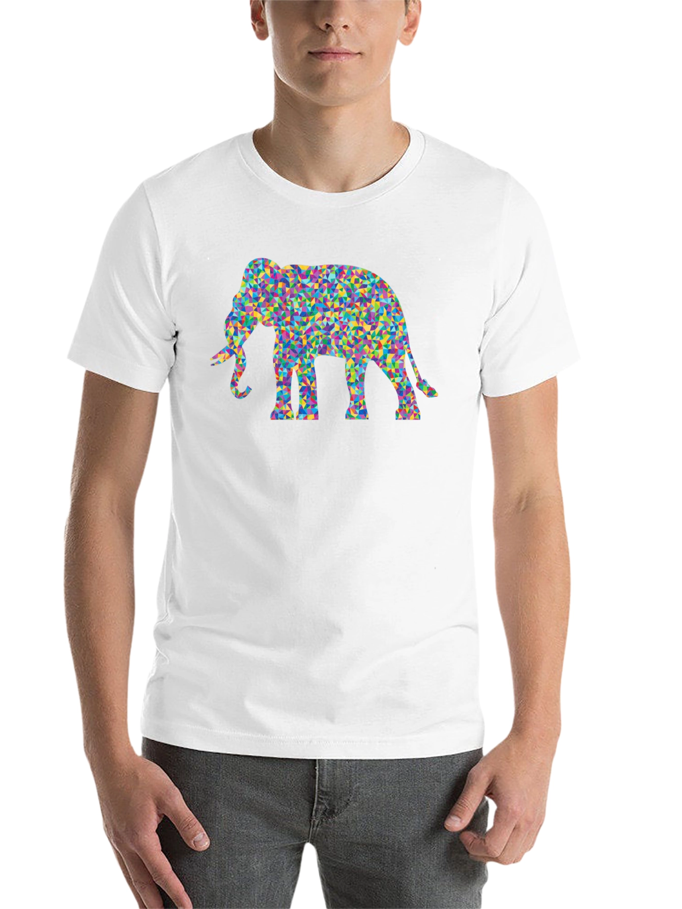 Black Mosaic Elephant Tee - Funky Graphic T-Shirt view 14