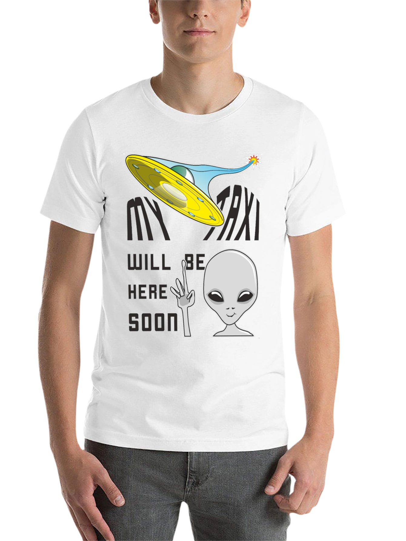 Black Alien Taxi Graphic T-Shirt - My Taxi Will Be Here Soon view 14