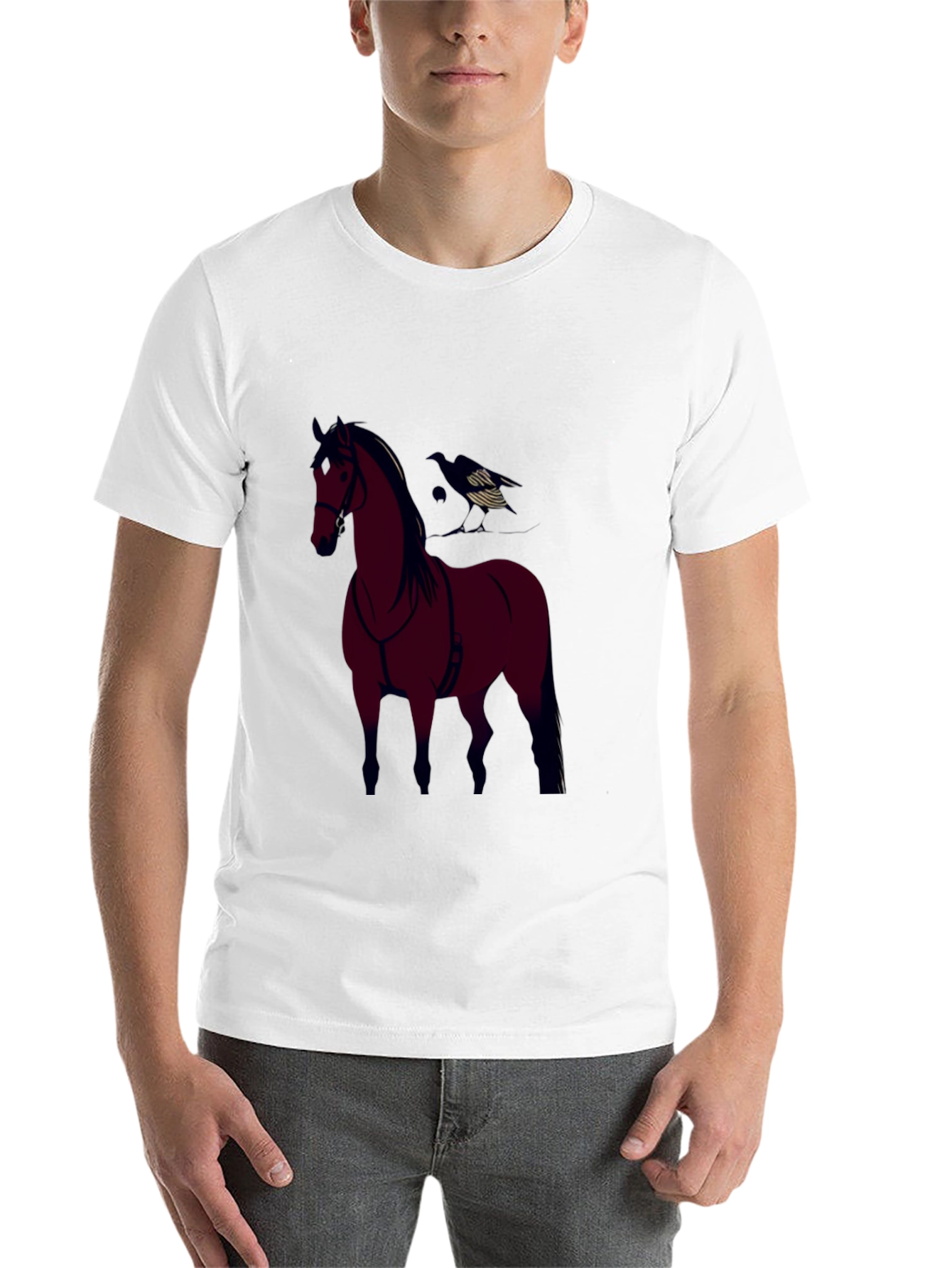 Black Horse and Crow Graphic Tee - Black Cotton Blend view 14