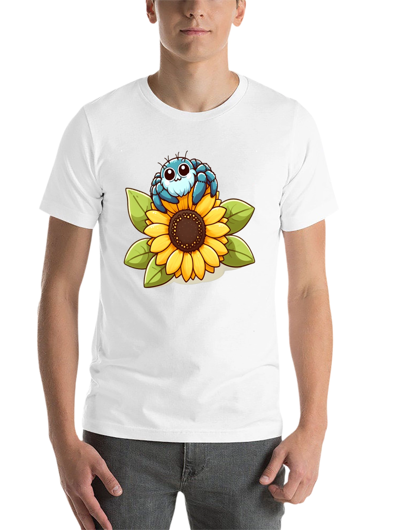 Black Cute Spider on Sunflower Graphic T-Shirt view 14