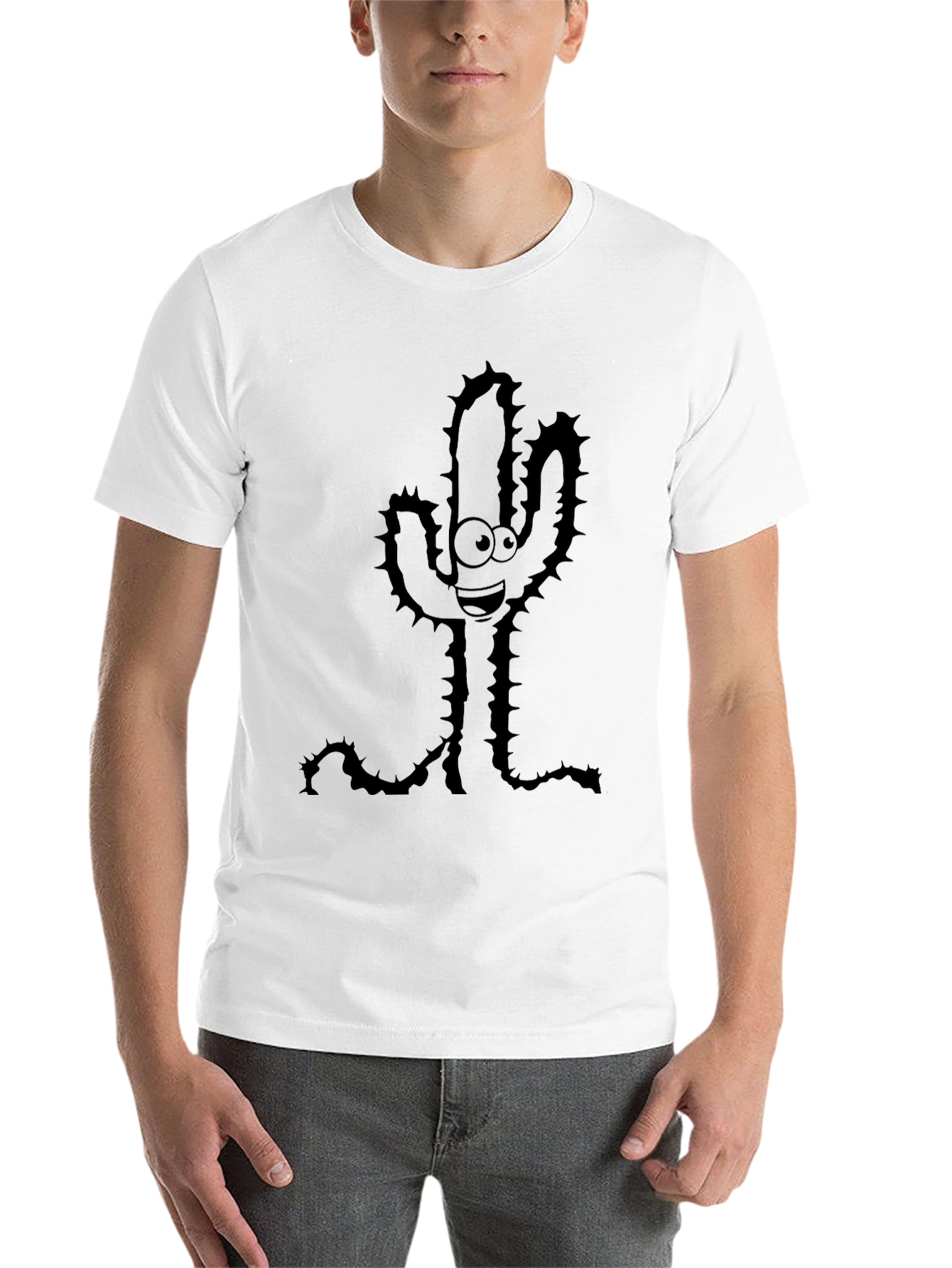 Black Cartoon Cactus Graphic Black T-Shirt view 14