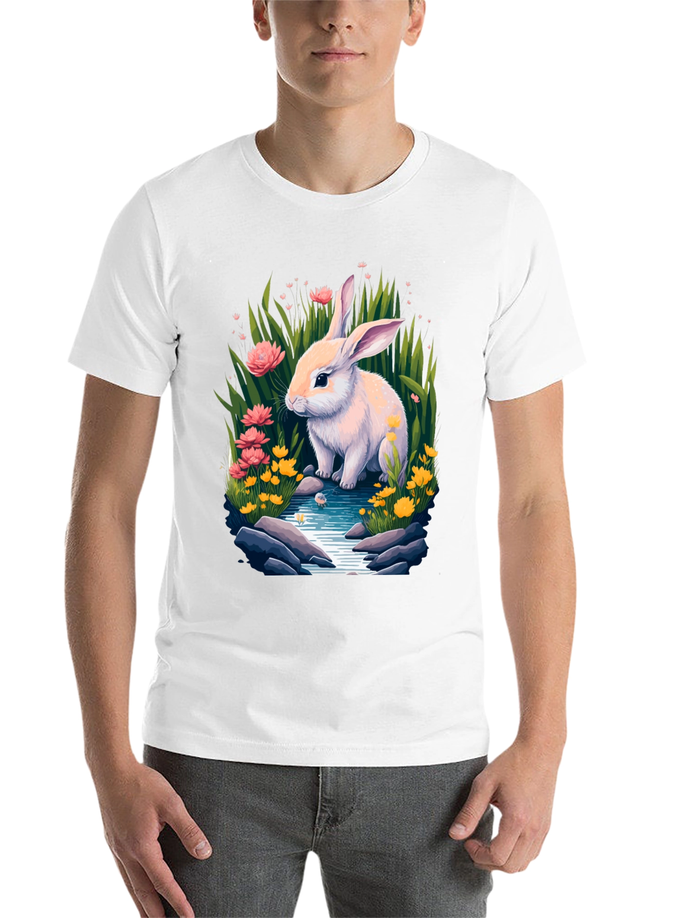 Black Bunny in Bloom Tee - Whimsical Rabbit Design view 14