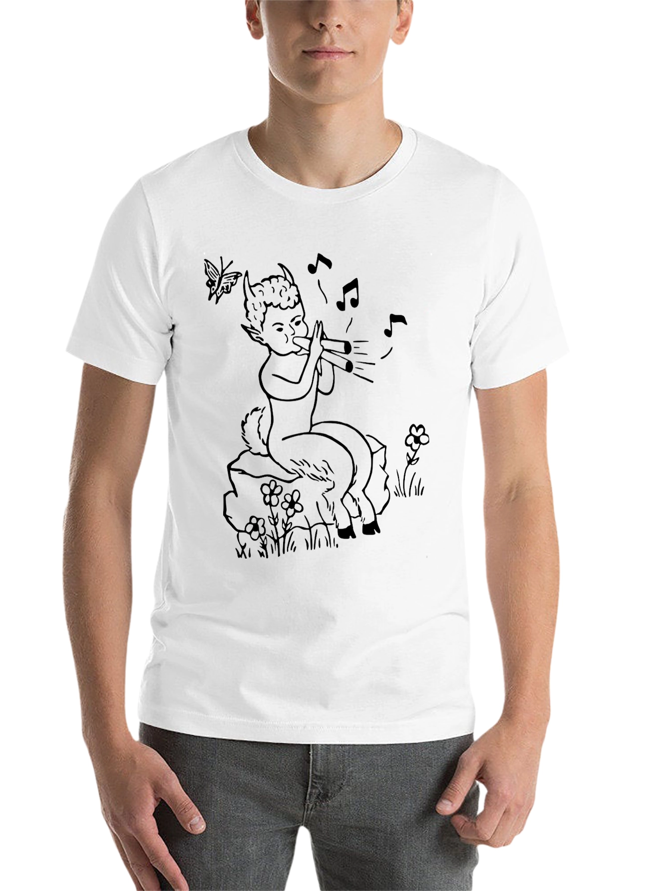 Black Whimsical Satyr T-Shirt - Unisex Black Tee view 14