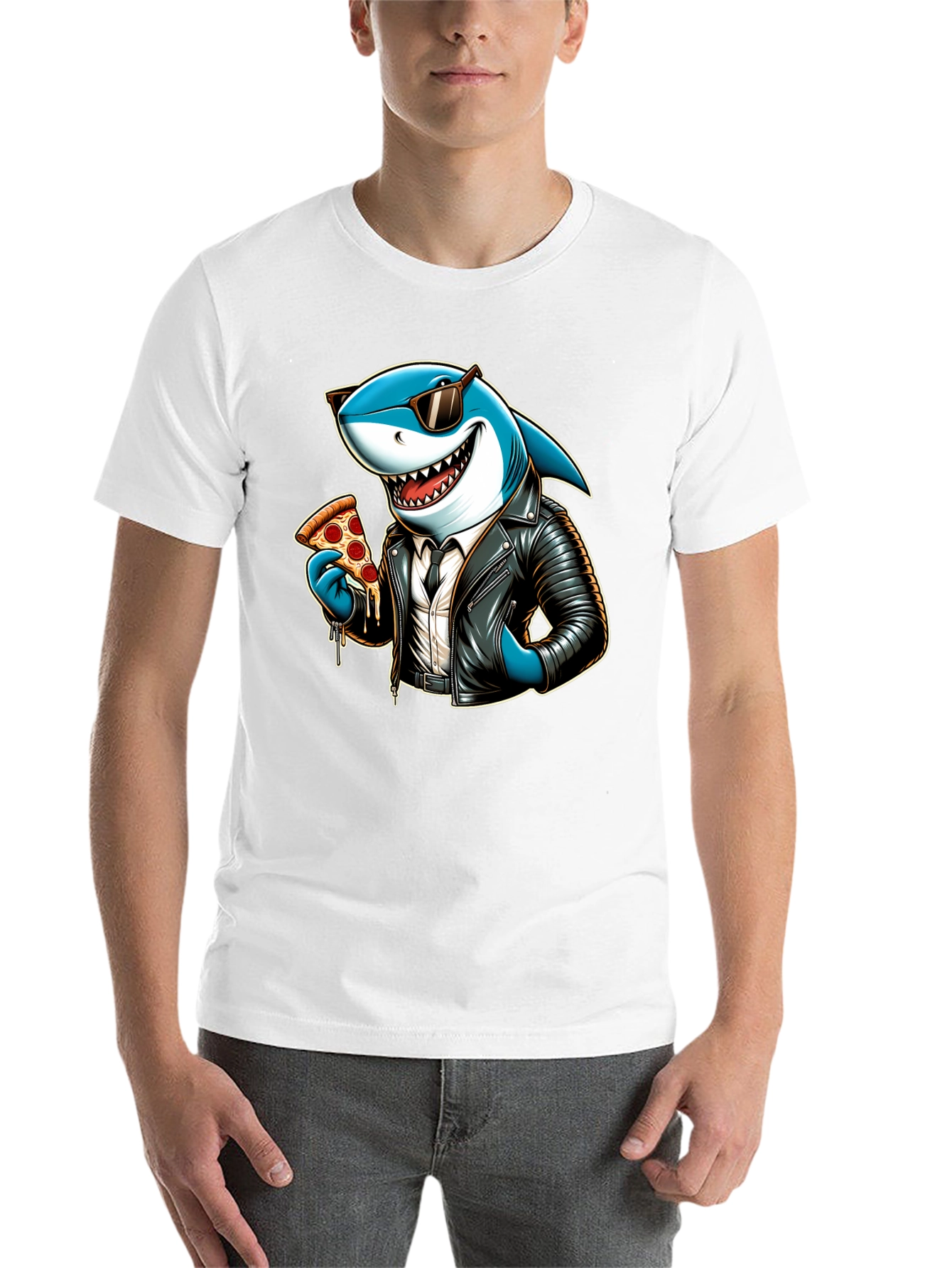 Black Cool Shark Pizza Graphic Tee view 14