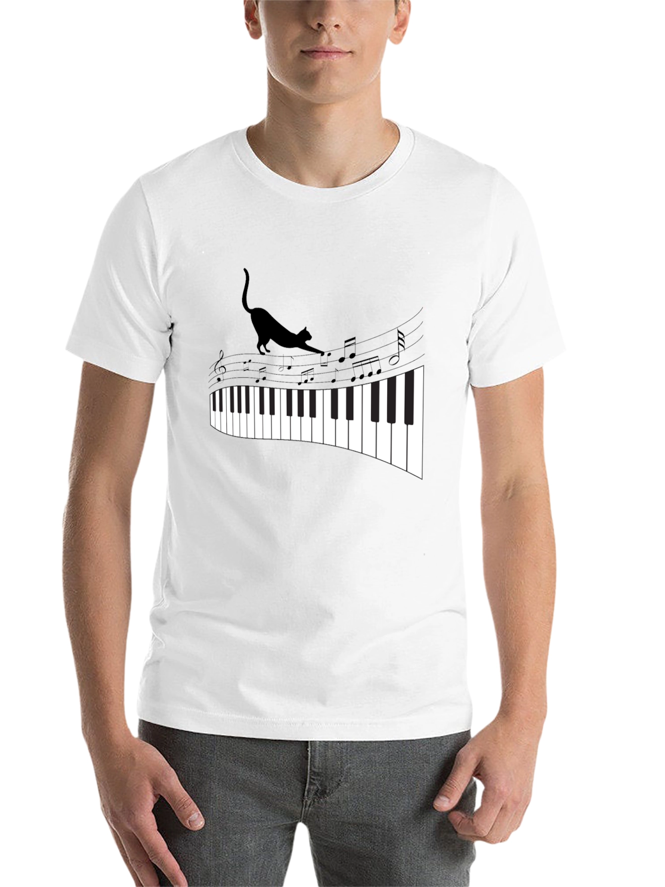 Black Cat Walking on Piano Keys Unisex T-Shirt view 14