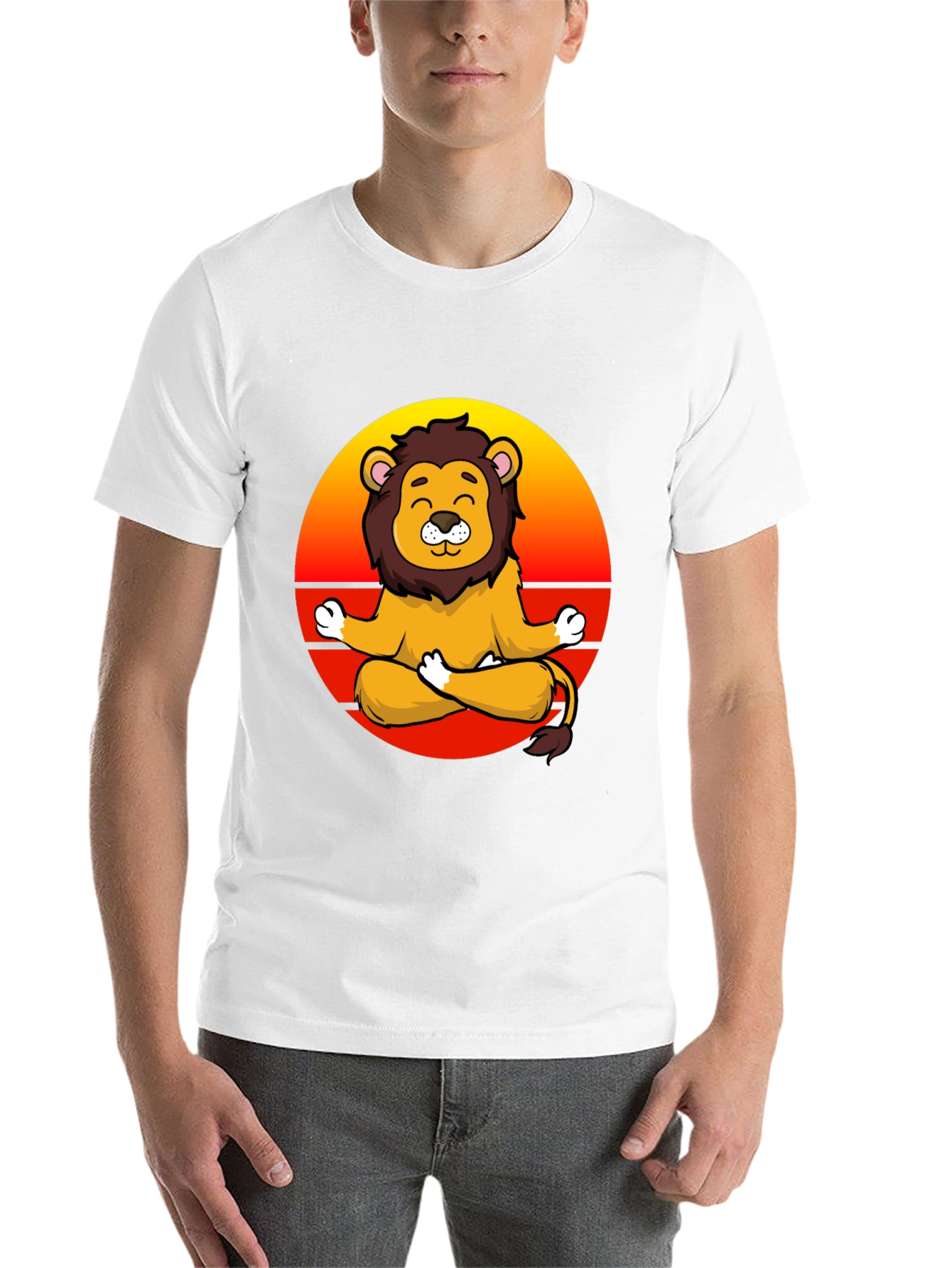 Black Zen Lion T-Shirt - Meditating Cartoon Lion Graphic Tee view 14