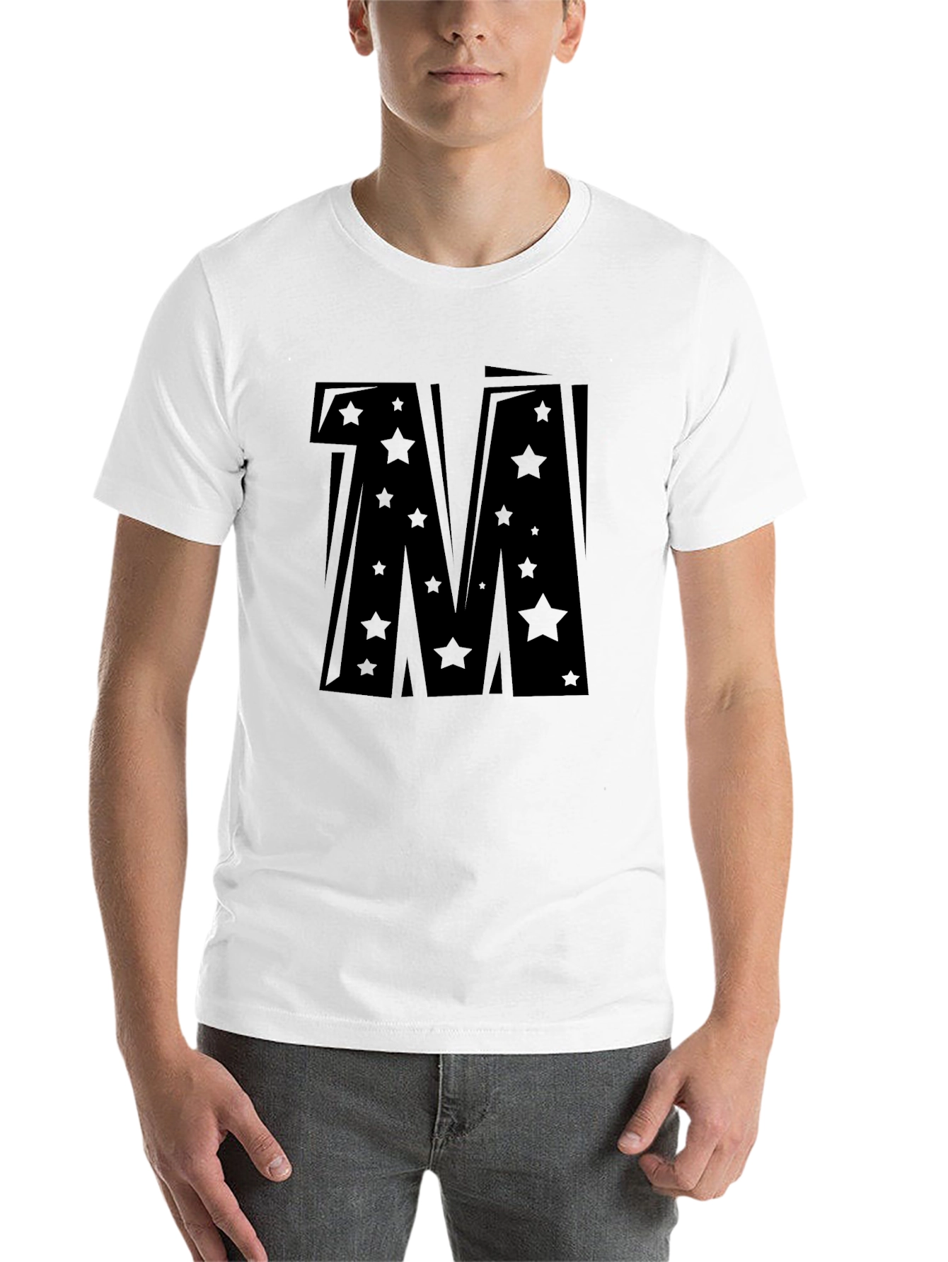 Black Bold Star Letter "M" Graphic T-Shirt view 14