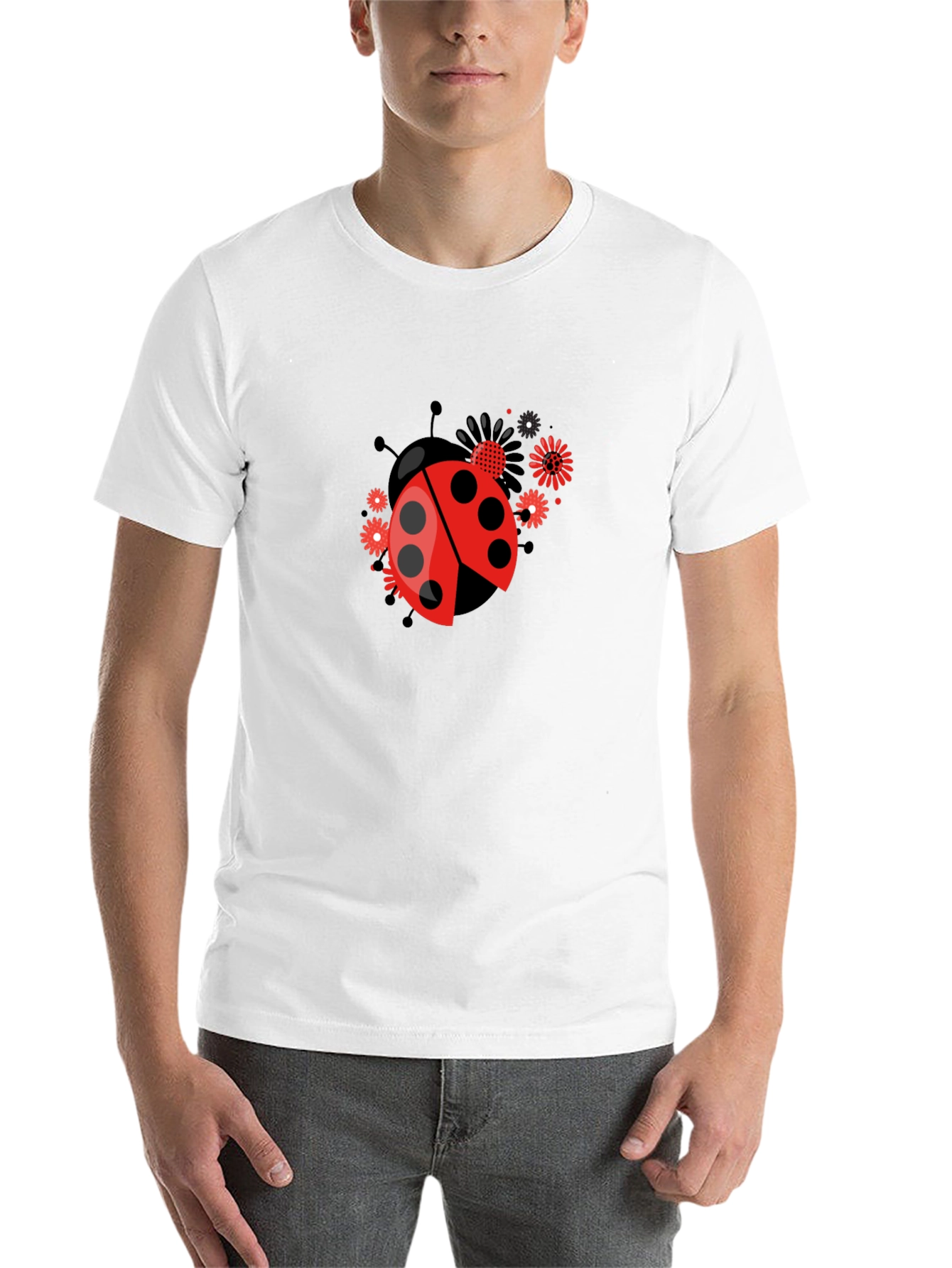 Black Ladybug Flower Graphic Tee - Black view 14