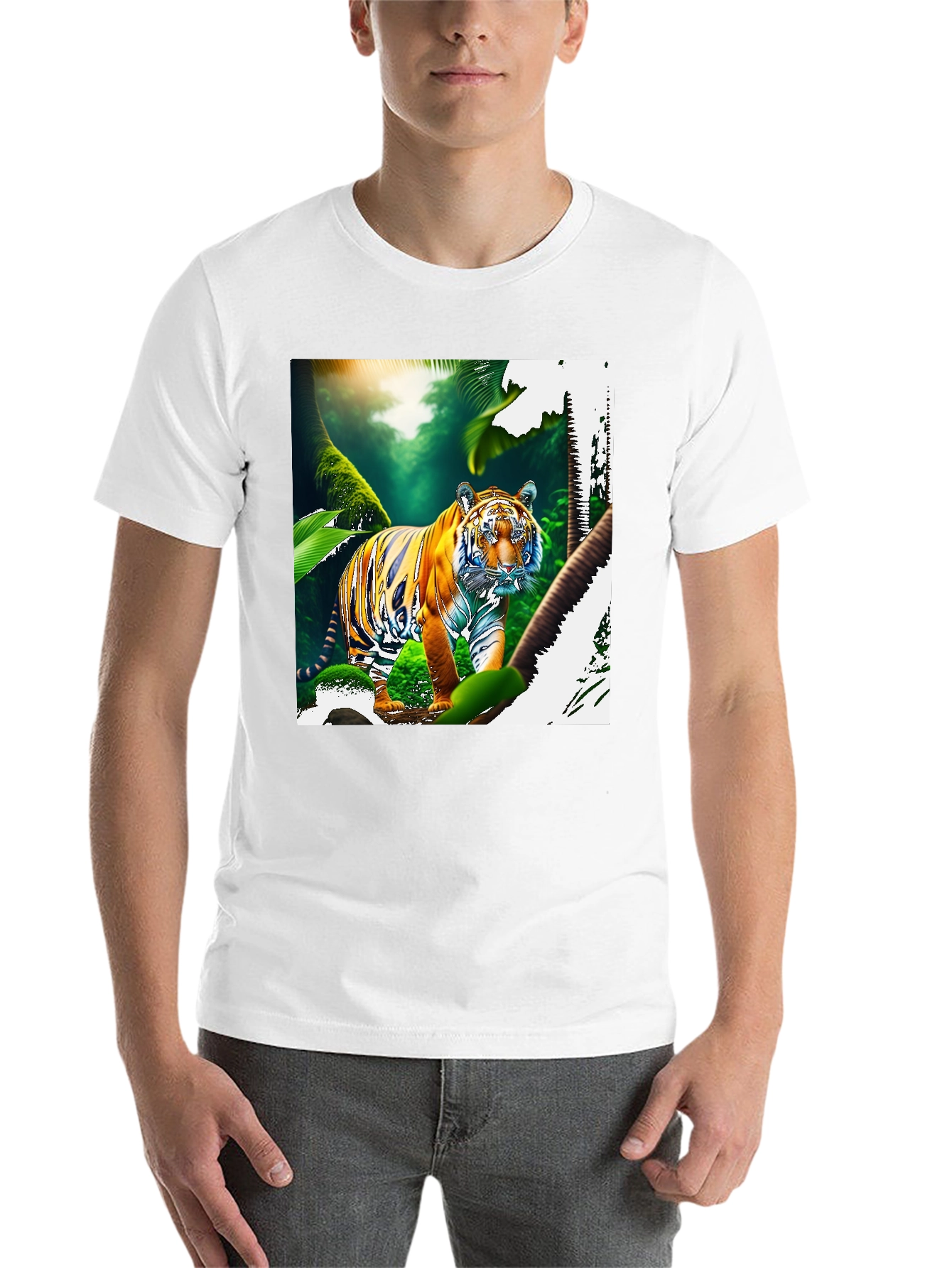 Black Jungle Tiger Graphic Print Black T-Shirt view 14