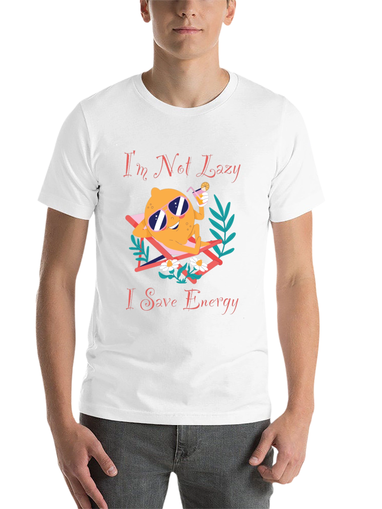 Black Funny Save Energy T-Shirt - Lazy Lemon Lounging Design view 14