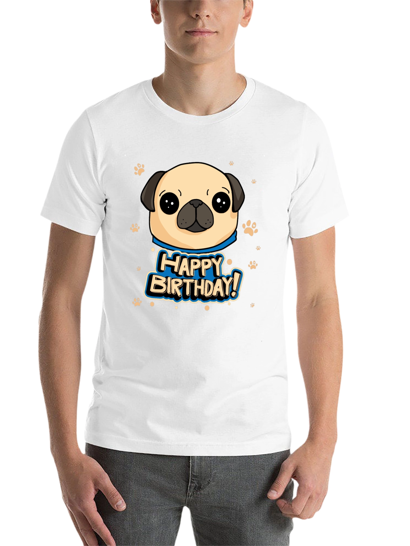 Black Pug Happy Birthday Black T-Shirt view 14